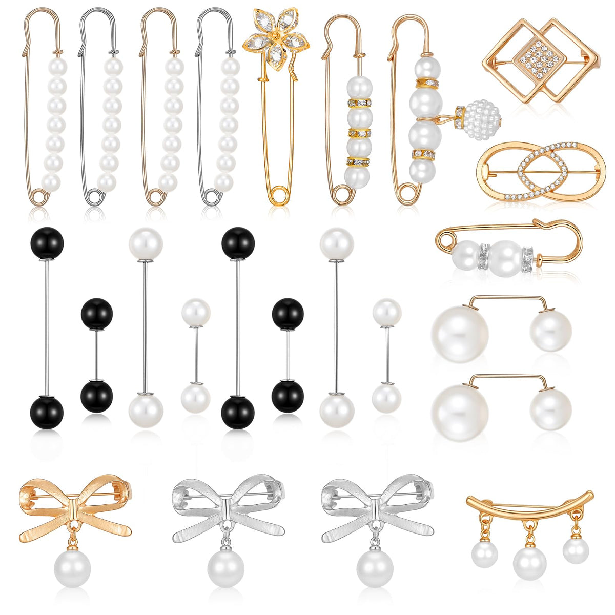 DOPENSPI Pack of 24 Women's Fashion Pearl Brooch Pins Multiple Styles