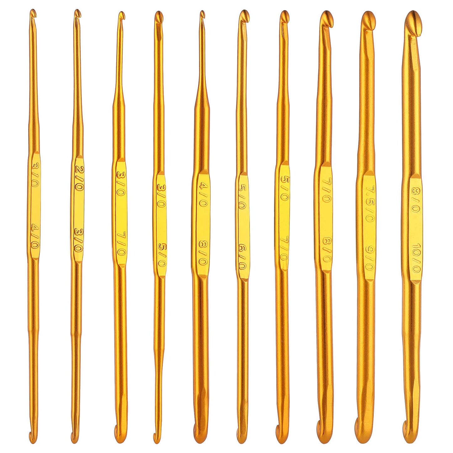 cobee Crochet Hooks, 10 Pcs Double End Crochet Hooks Golden Crochet Needles Sweater Knitting Needles Kit Weave Craft DIY Hand-Made Knitting Crochet Tool Craft Sewing Accessory(10 Sizes)