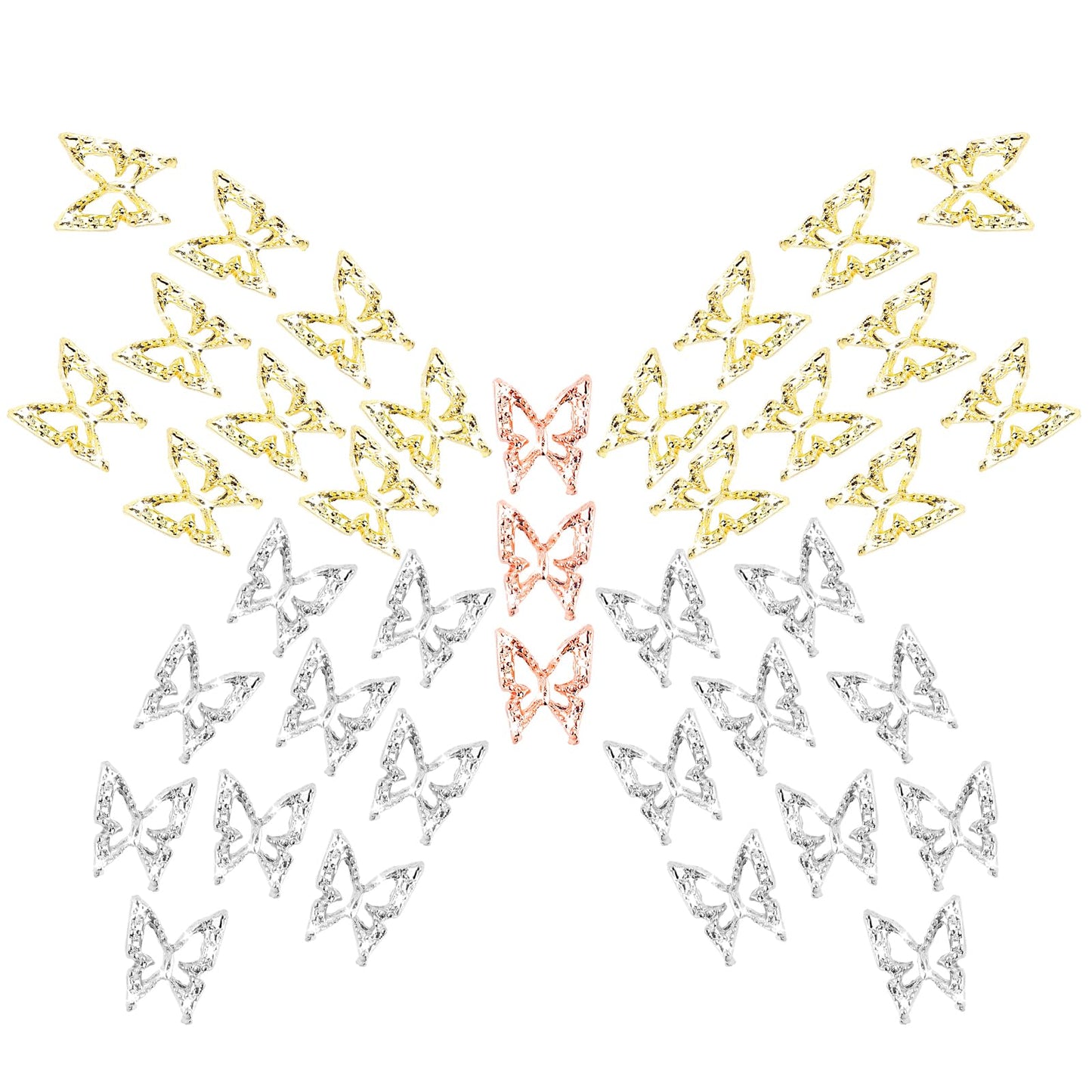 Amaxiu 80Pcs 3D Butterfly Nail Charms, Alloy Butterflies Shape Charms Golden Silver Nail Rhinestones Nail Art Decorations Supplies Nail Jewelry Accessories for Women DIY Manicure