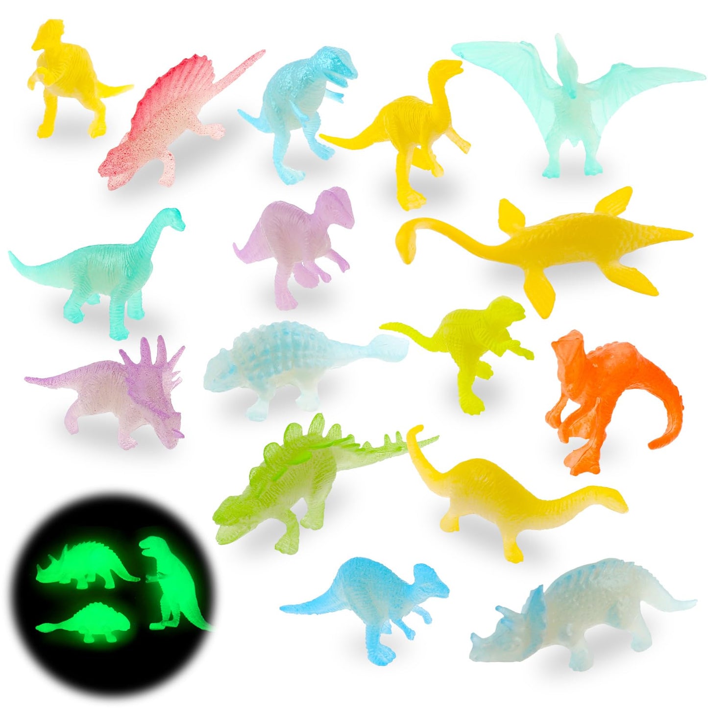 TIESOME 16Pcs Miniature Dinosaur Dollhouse Accessories, Luminous Dinosaur Model Playset Simulation Assorted Dinosaur Animal Figure Dinosaur Themed Party Miniature Gnome Accessories