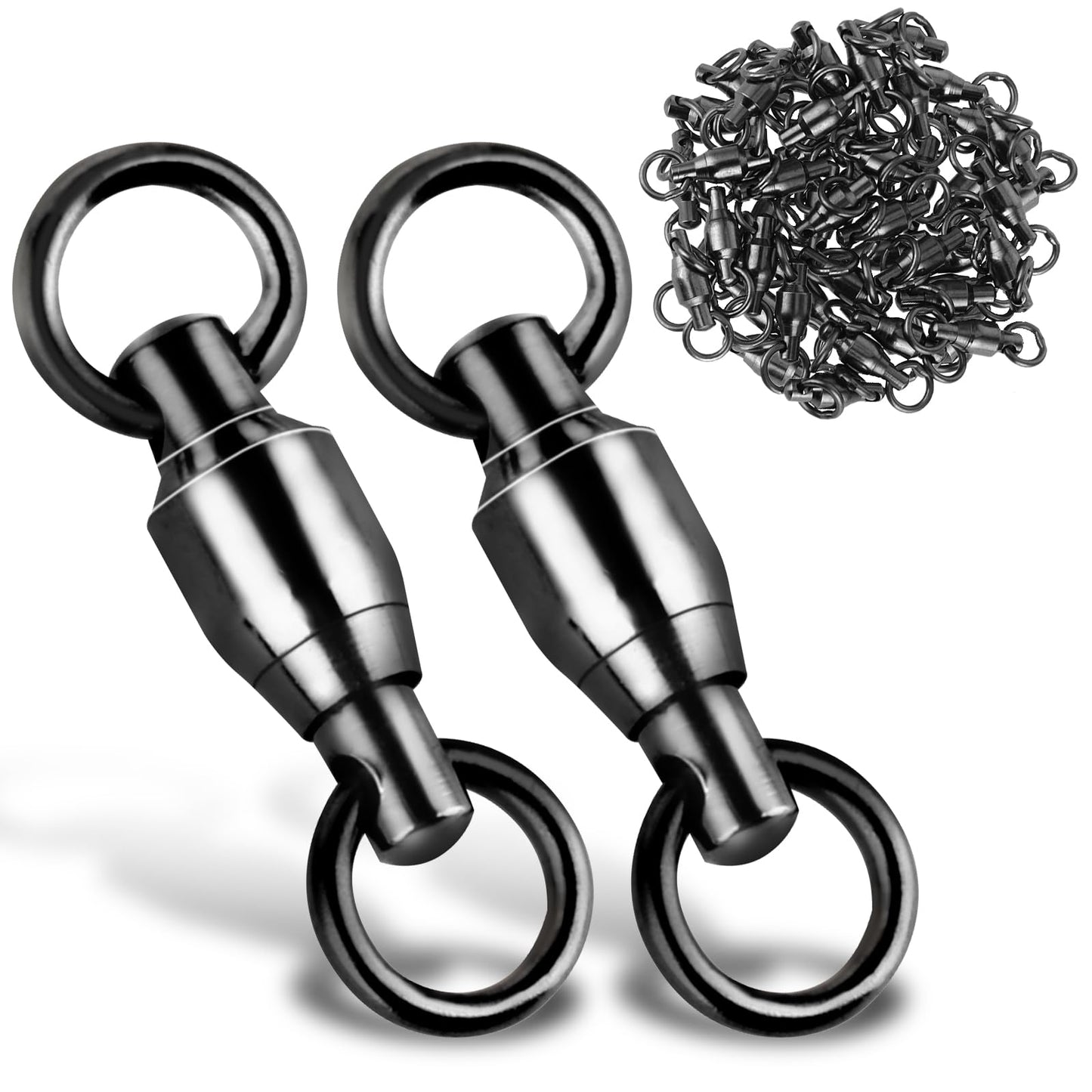 Amabro 25PCS Barrel Ball Bearing Swivel, Stainless Fishing Swivel with High Strength Welding Rings Heavy Duty Fishing Tackle Connectors for Saltwater Freshwater High Strength(Black,1# 39LB)