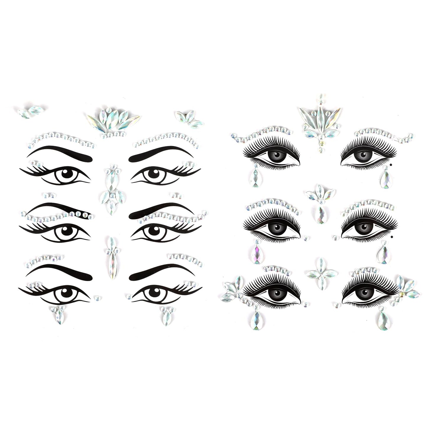 MBAIYO Face Glitter Stones Festival Accessories, 6 Glitter Stones Self-Adhesive Rhinestone Gemstone Sticker Temporary Tattoos for Carnival Make-Up Party Music Carnival Make Up Body