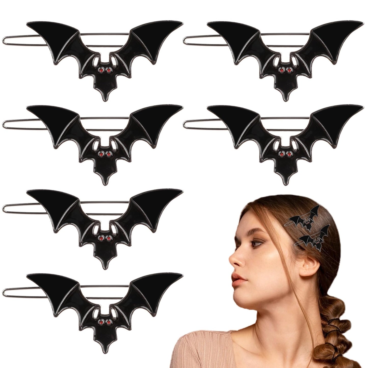 cobee 6 Pcs Halloween Bat Hair Clips, Metal Gothic Bat Wings Hairpin Classic Black Cosplay Costume Hair Accessories