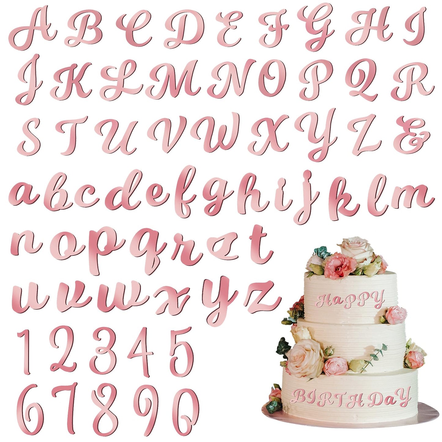 Andibro 64 Pcs Acrylic Cake Alphabet Numbers Topper, DIY Custom Cake Topper Personalized A-Z Alphabet Decoration for Cake Toppers with A-Z Letter Set for Custom Baby Shower Birthday Party Supplies