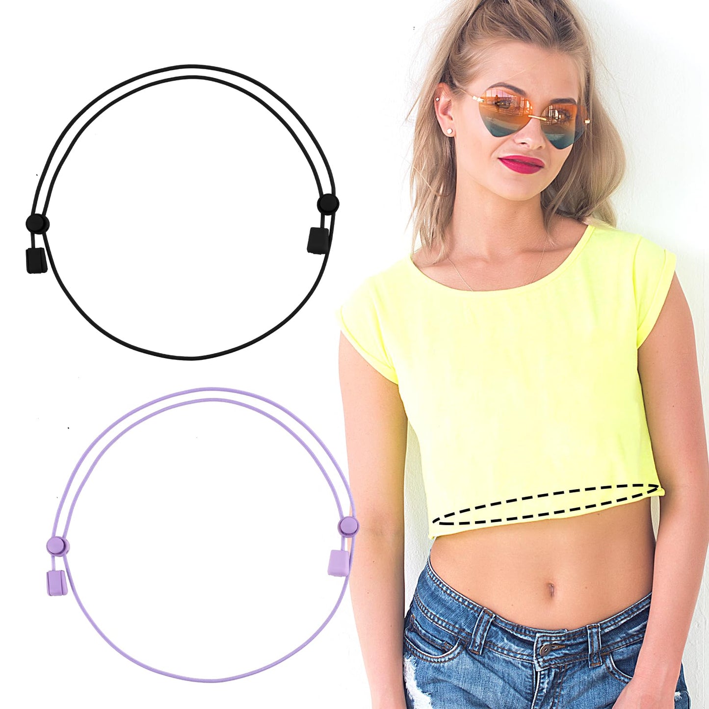 Adjustable Tuck Band, 2 PCS Crop Band Tool for Sweater and Shirt, Medium Belly Elastic Band for Women(Black+Purple)