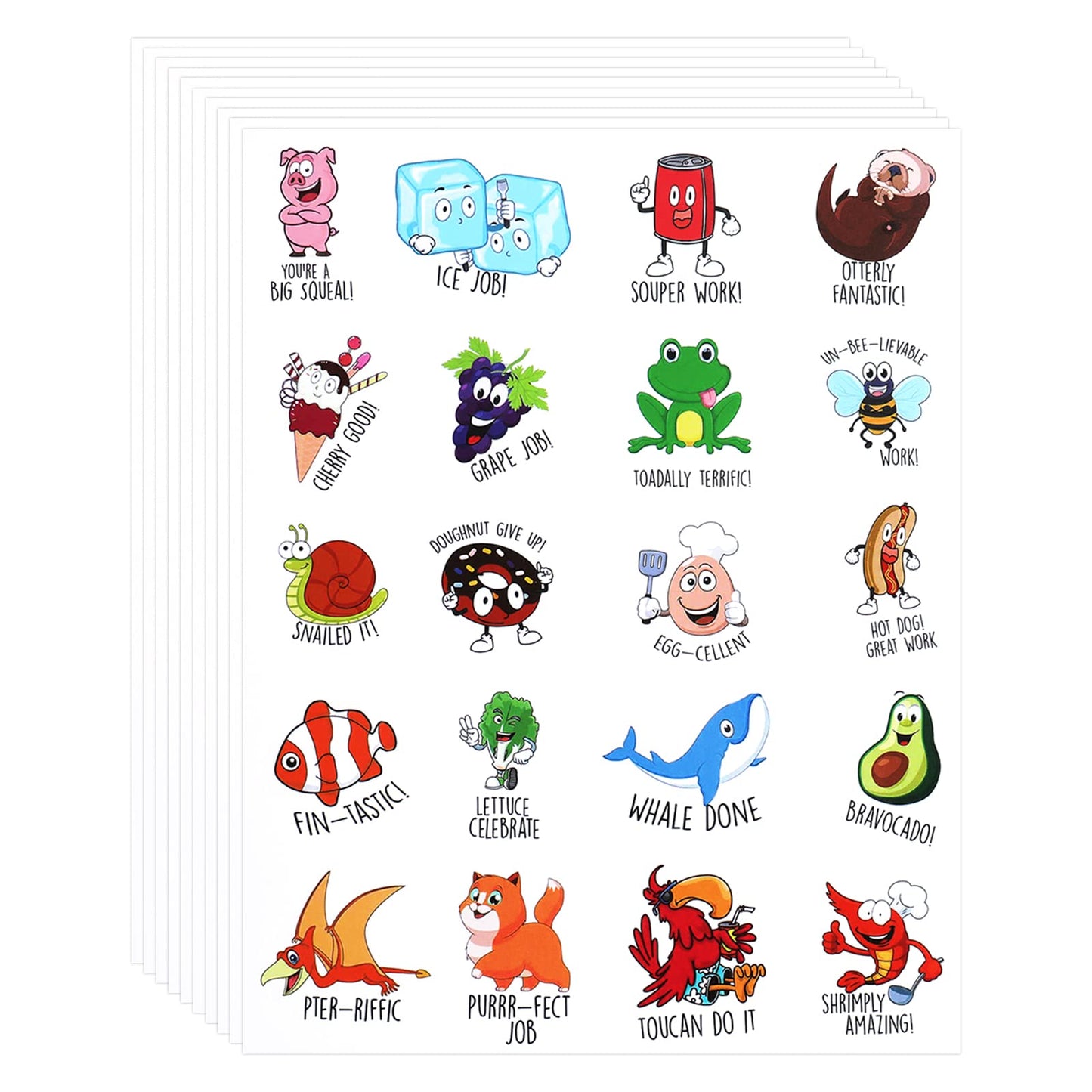 cobee Punny Teacher Rewards Stickers, 400 Pieces Funny Motivational Sticker for Students Kids Punny Labels Positive Animal Stickers Cute Cartoon Decals for Classroom School Home Supplies