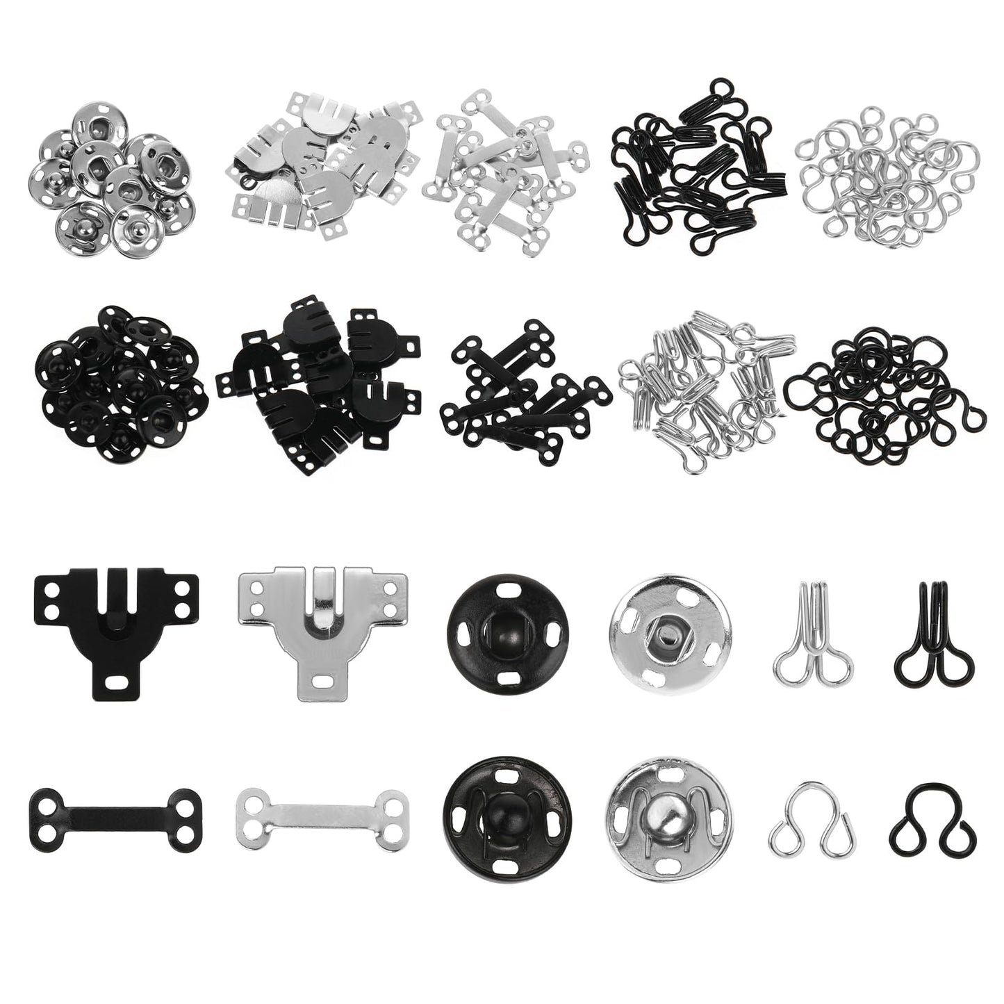 Molain 100 Pcs Sewing Hooks and Eyes Closure Set, 3 Styles Sewing Skirt Hooks, Sew-on Snaps, Hook and Eye Latches, Snaps Buttons Fasteners Press Studs for Trousers Skirt Dress Bra Sewing DIY Crafting