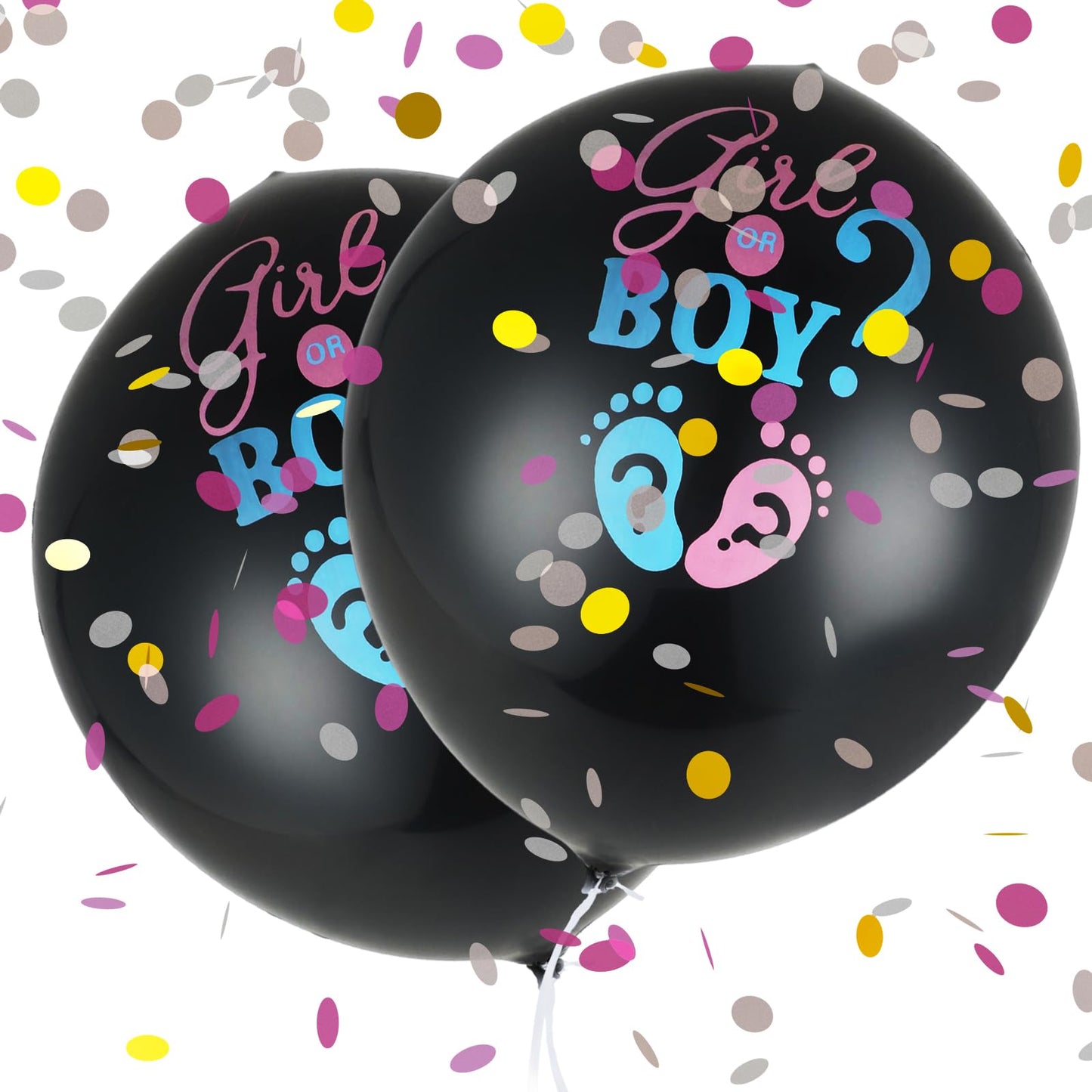 TIESOME 36 Inch Gender Reveal Balloons, 2 Pack Party Big Black Balloons Boy or Girl Balloon with Pink and Blue Heart-Shaped Confetti for Baby Shower Gender Reveal Party Decorations