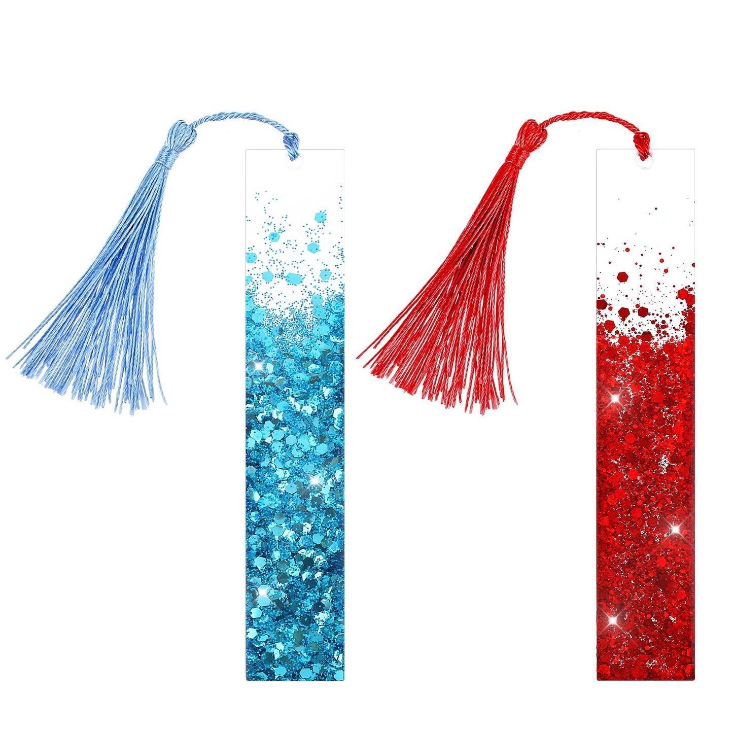 2pcs Book Bookmarks for Women, Resin Bookmarks Bookmarks for Book Lovers with Colorful Silk Tassels, Gifts for Women Girls Children's Book Lovers (red+blue)