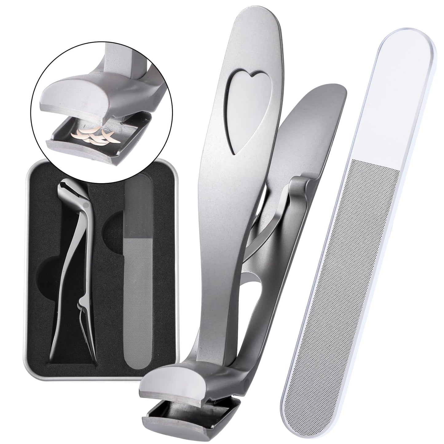 TIESOME Heavy Duty Nail Clipper for Seniors, Angled Head Toenail Clippers Long Handled Finger Nail Clipper with Nail File for Thick Nails Wide Jaw Toe Nail Cutter Trimmer Women Men(Silver)