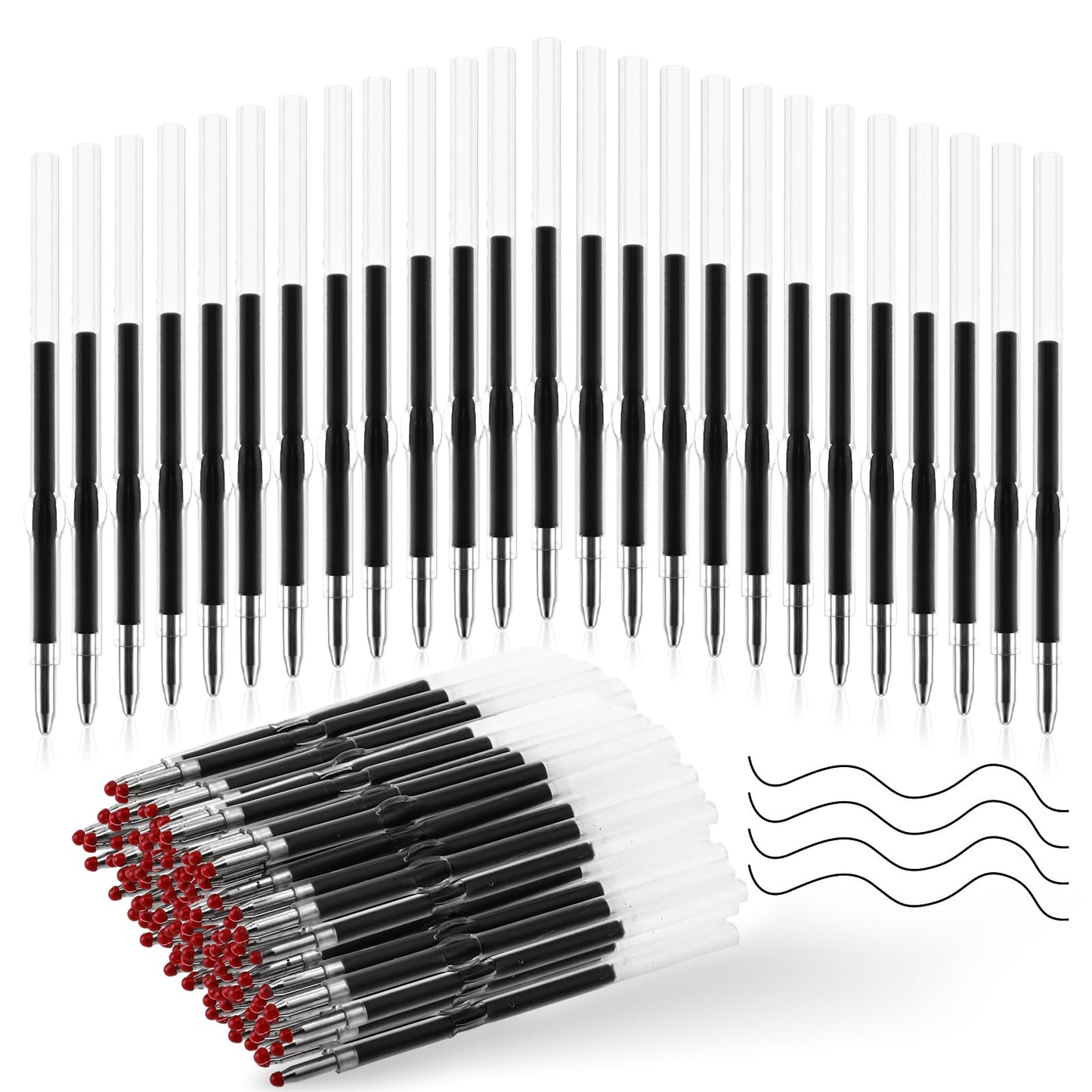 TIESOME 200 Pcs Beadable Pens Refills, Plastic Bead Ballpoint Pen Refills Black/Blue Ink 1.0mm Replaceable Pens Refills Smooth Writing Bead Pens Refills 2.44 inch/6.2 cm (Black)