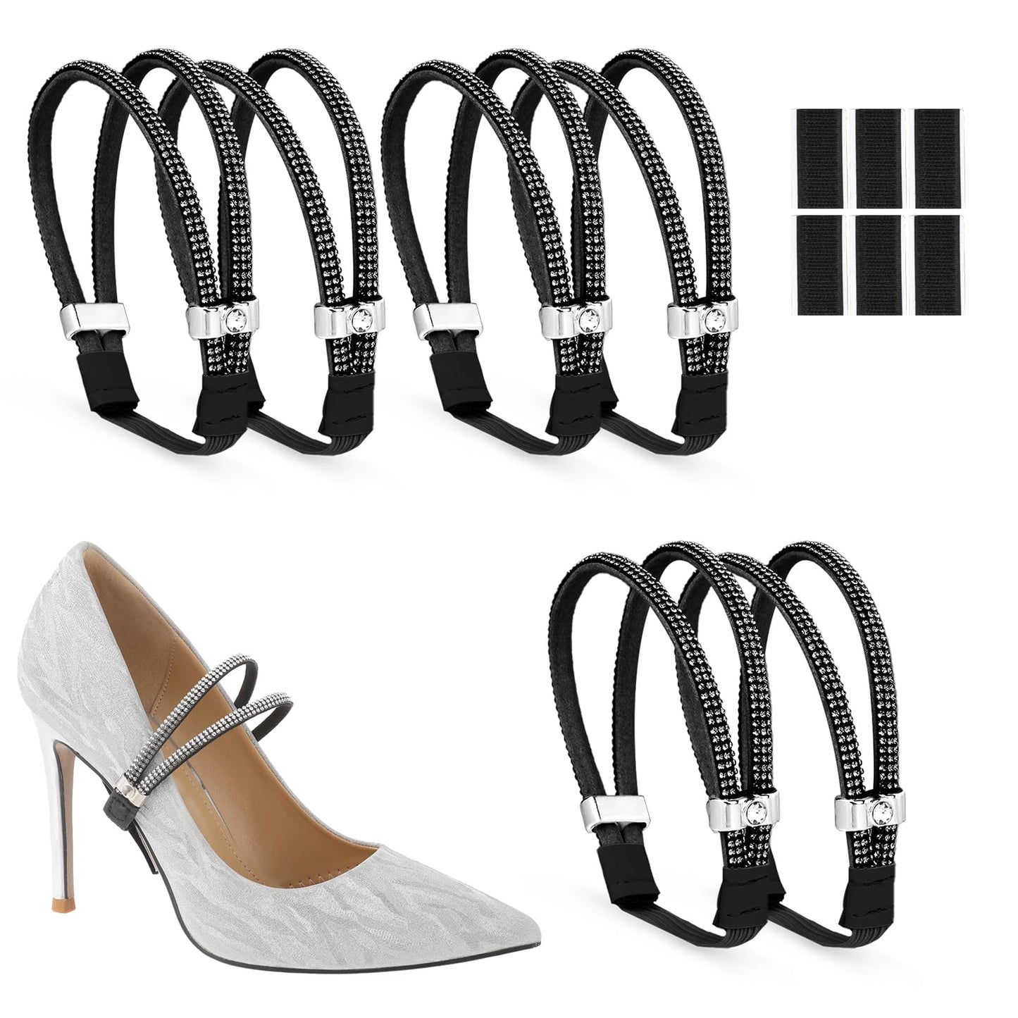 simarro 3 Pairs Elastic Shiny Shoe Laces Strap, Elastic High Heels Shoe Straps Replacement Ankle Straps for Heels Detachable Shoe Strap Belt Band for Holding Loose High Heels Pumps (Black)