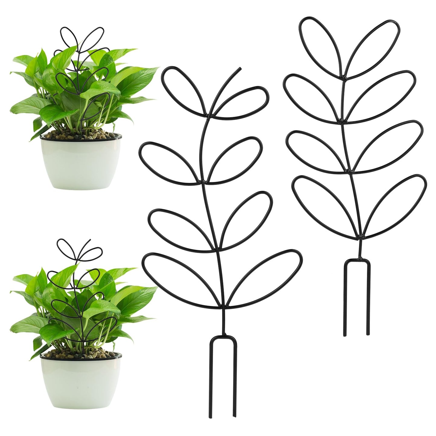 AOZUO 2 Packs Plant Trellis Indoor, Mini Potted Plants Garden Trellis Metal Leaf Shape Small Plant Climbing Stand for Potted Plants Support Houseplant Home Plant Tool Housewarming Plant Lovers Gifts