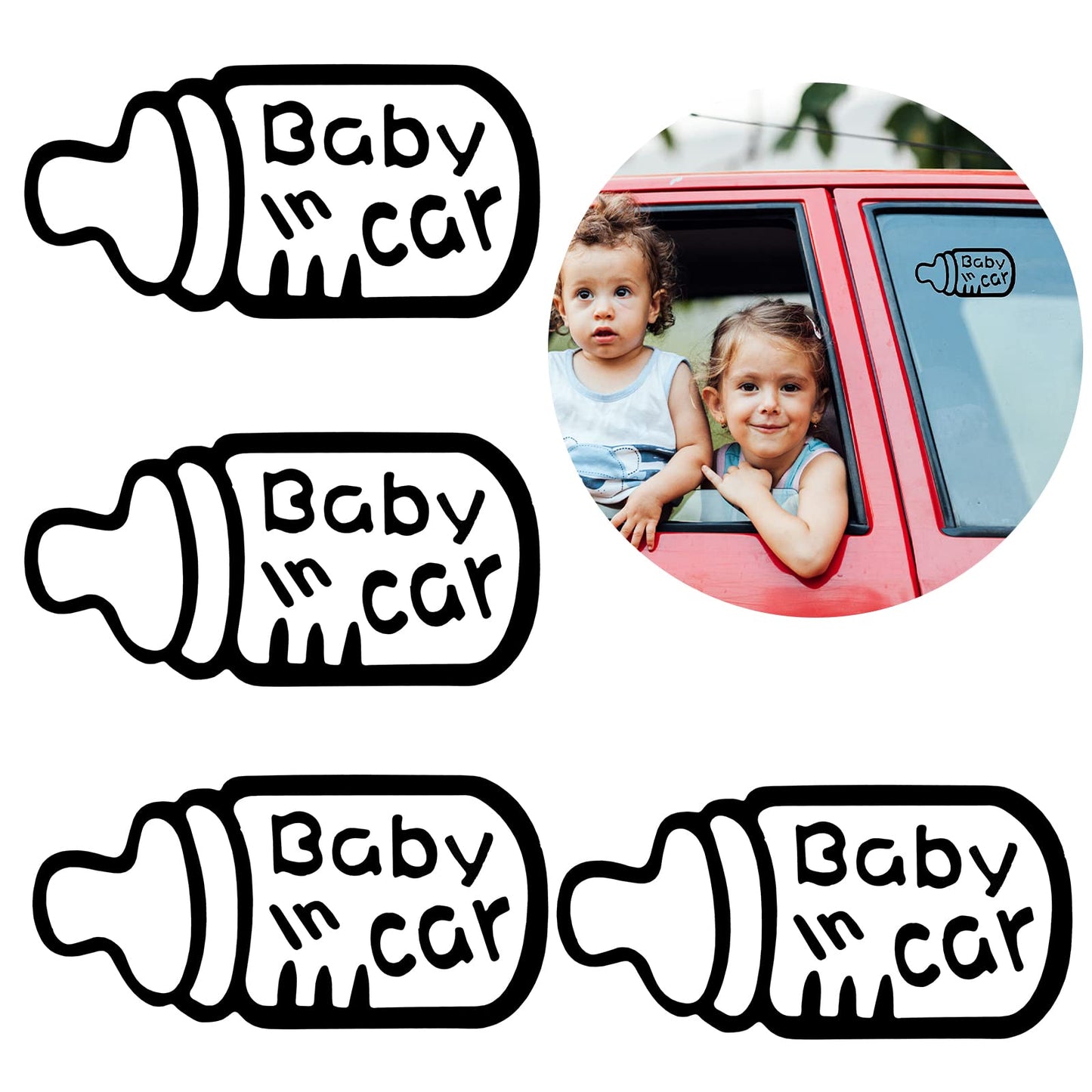 TIESOME Baby in Car Auto Sticker, 4 Pieces Baby on Board Sign for Car Safety Sign Reflective Waterproof Car Decal Kids Safety Car Signs for Car Window Bumper(Black)