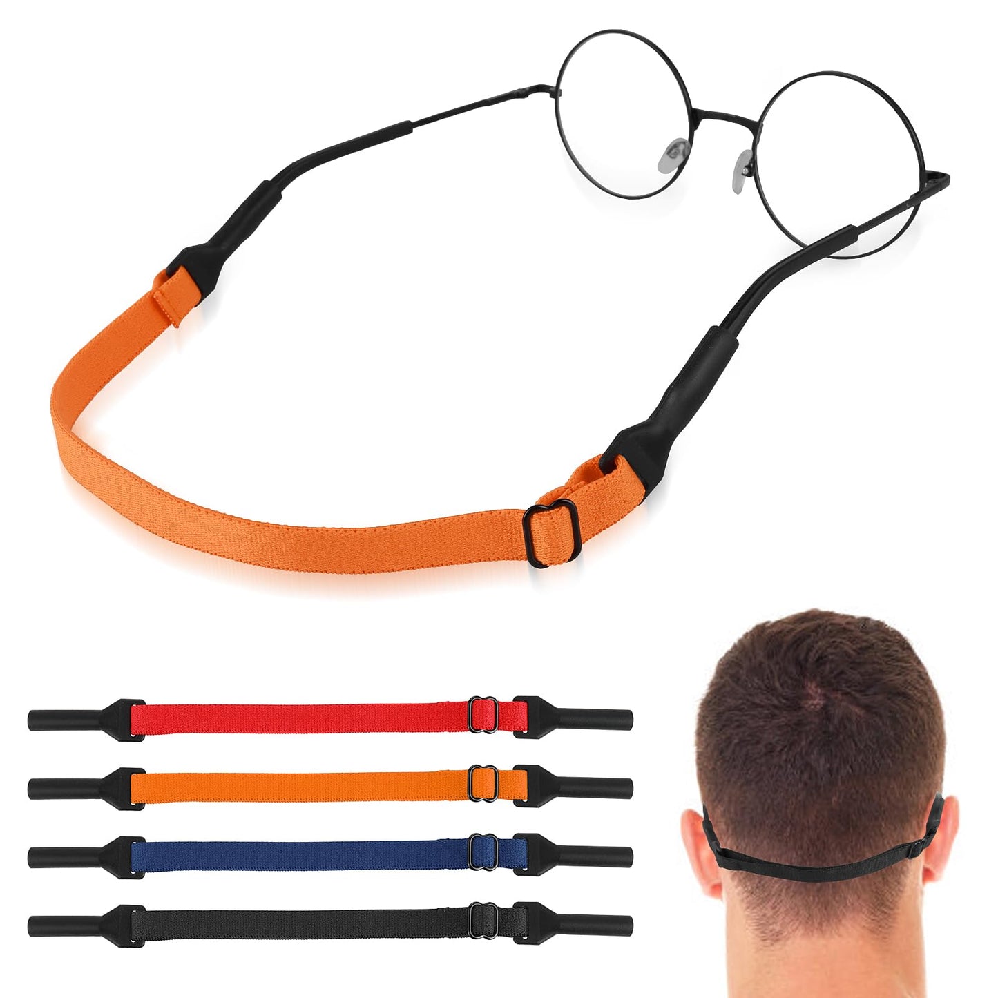 Amabro Adjustable Glasses Straps, 4 PCS Eye Glasses Holders Sunglass Strap Sports Glasses Retainer Universal Eyewear Retainer Unisex Glasses Lanyards No Tail for Men Women Kids