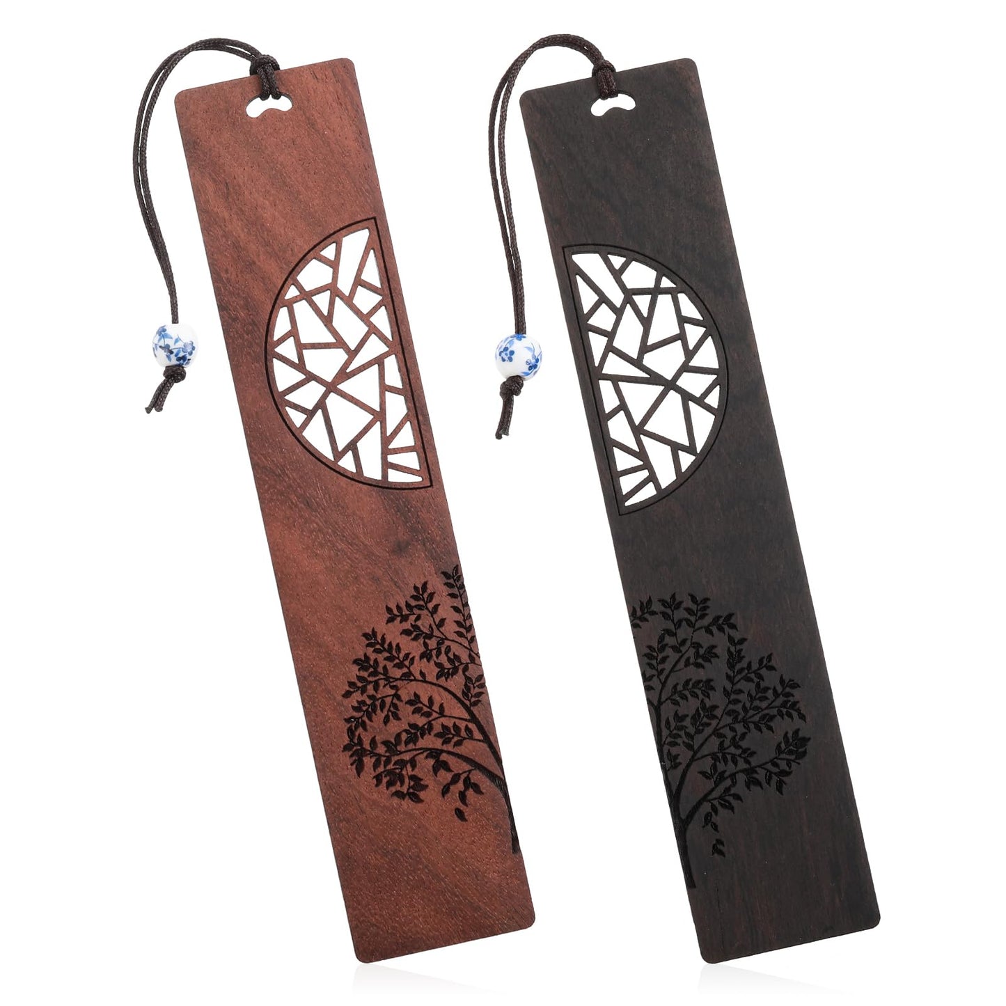 TIESOME Vintage Wooden Bookmarks, 2 Pcs Handmade Wood Book Mark Hollow Craft Bookmark with Pendant Gift for Book Lovers Women Men(A)