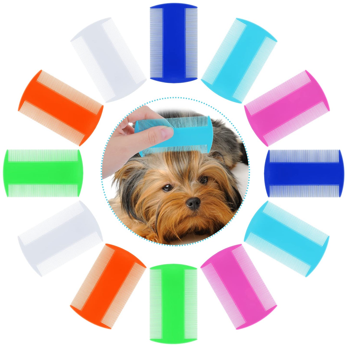 Cobee Dog Flea Lice Comb Set, 12 Pieces Cat Dog Grooming Comb Double Sided Combs for Remove Tear Marks