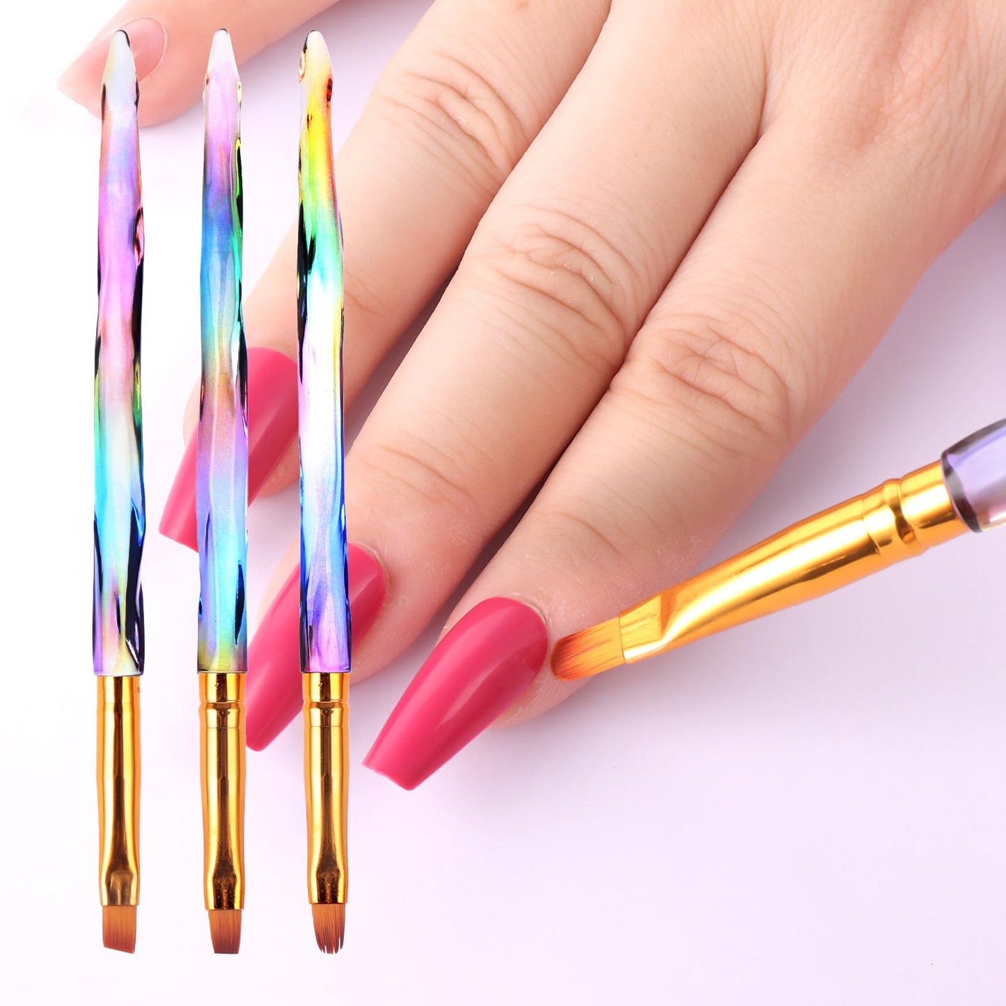cobee Nail Art Clean Up Brushes, 3 PCS Nail Polish Remover Brush Gradient Color Nail Art Cleaning Brush Professional Nail Art Painting Pen for Nail Polish Mistake Cleaning DIY Manicure Design Tool