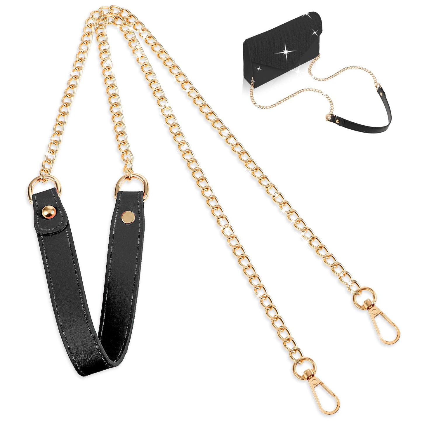 Molain 47"/120cm Purse Chain Strap, Shoulder Cross Body Sling Purse Handbag Replacement Accessories with Metal Buckles for Women Handbag Chain Strap(Black)
