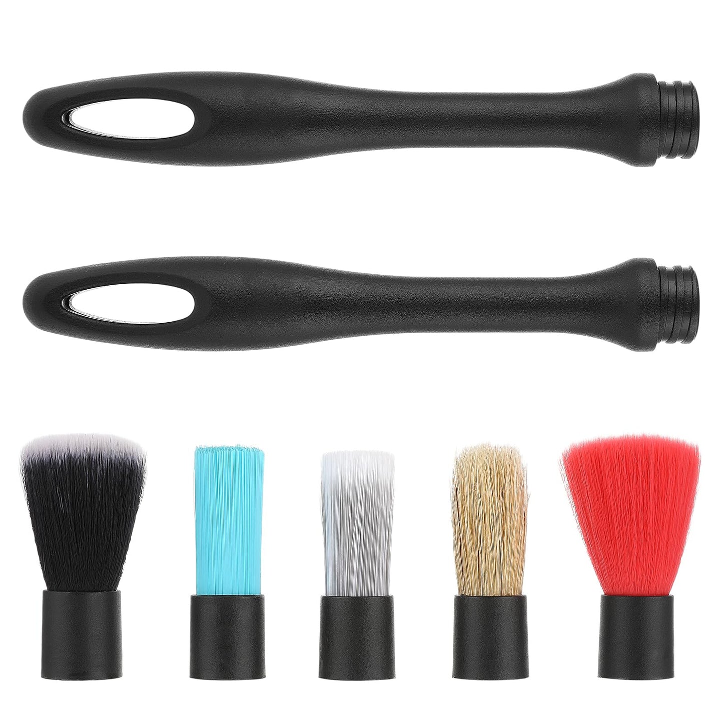 Amabro Car Detailing Brush Set, 2 Interchangeable Auto Detailing Brushes with 3 Replacement Brush Heads Soft Car Cleaning Brush Kit for Interior Exterior Dashboard Engine Seat Wheel Dashboard Air Vent