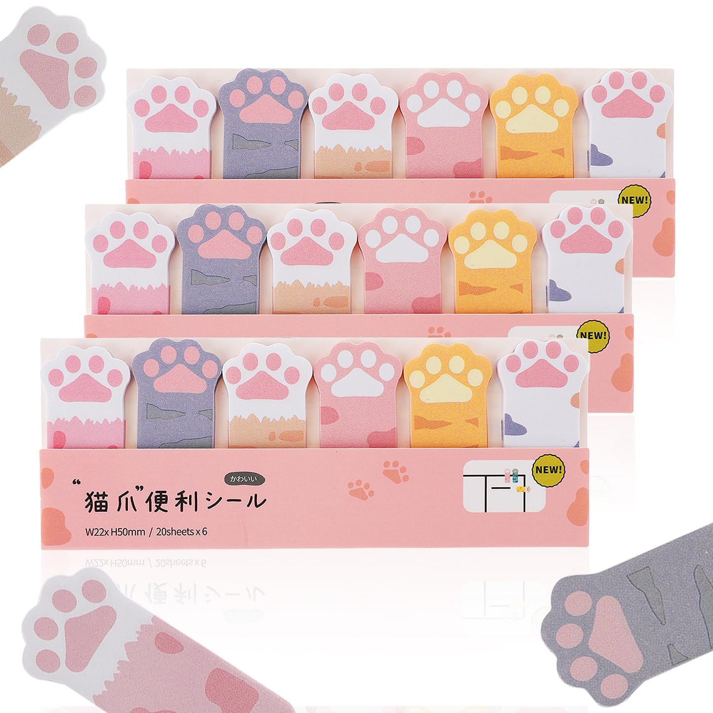 TIESOME 360 Pcs Cute Cat Sticky Notes, Kawaii Cat Paw Notes, Sticky Paws Page Flags Index Tabs Cartoon Animal Self-Adhesive Tabs Page Markers for Cat Lovers Cute Office Supplies