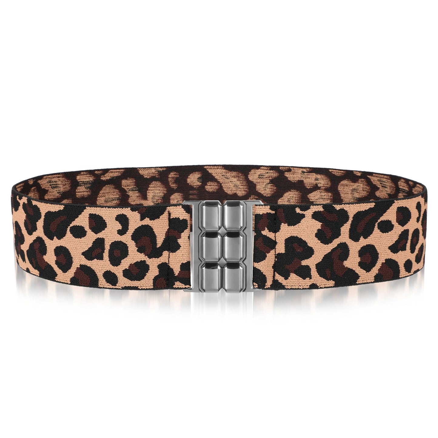 GEEHUA Wide Stretchy Belt for Women, Vintage Elastic Waistband Waist Belt with Interlocking Buckle for Dresses(Leopard Print)