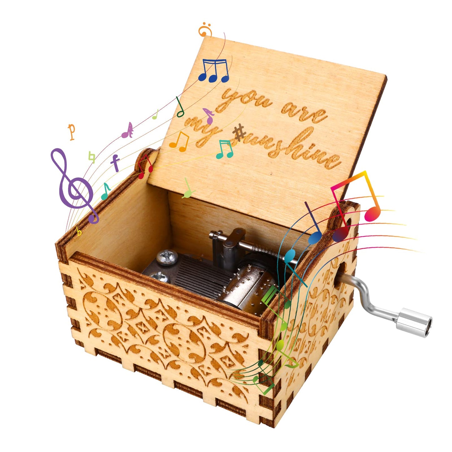 TIESOME You Are My Sunshine Hand Crank Music Box, Wood Engraved Vintage Music Box Classical Music Box Gifts for Boy Girl Men Women