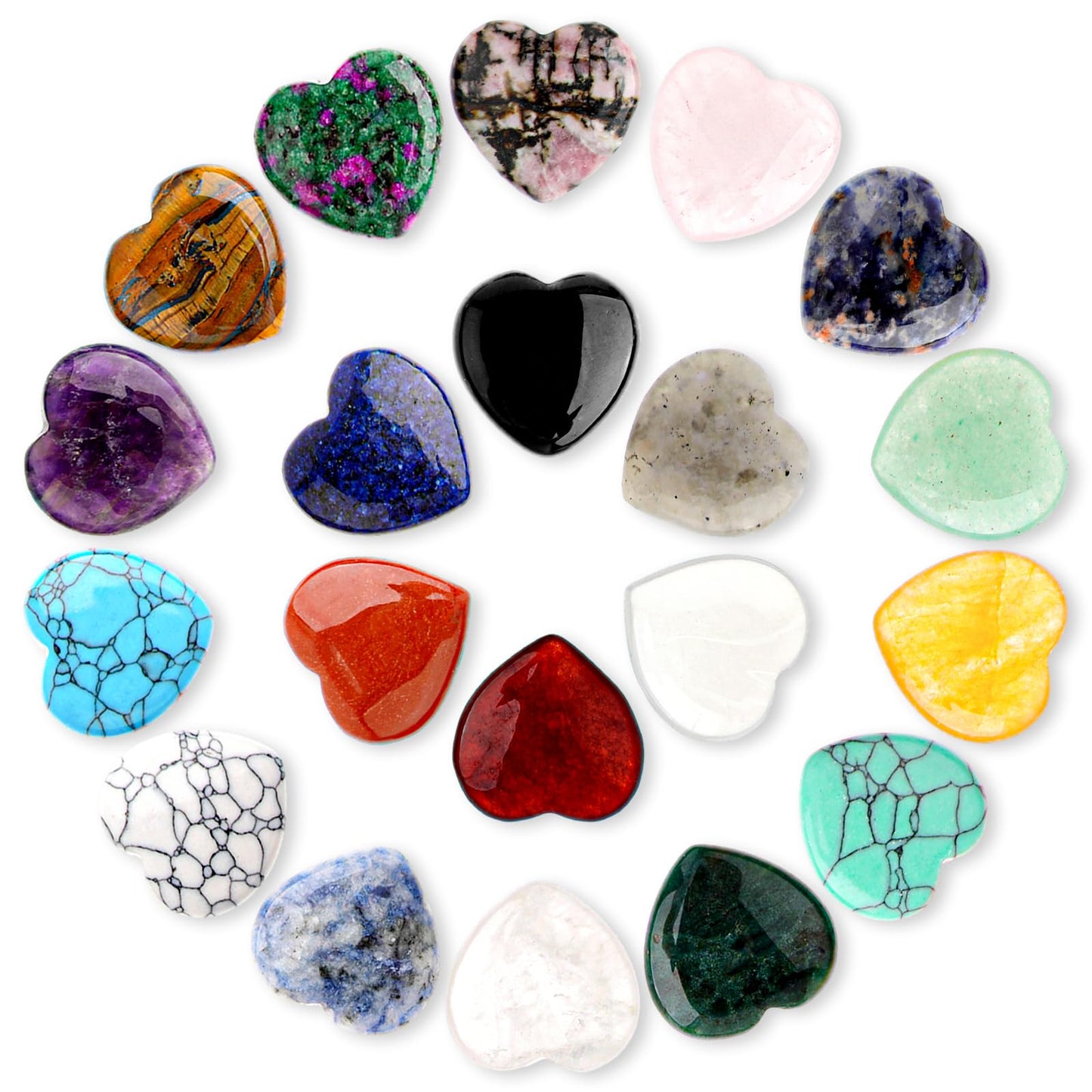 Amabro 20 Pcs Natural Heart Crystals, Healing Love Stones Small Polished Stone Pocket Palm Gemstones Reiki Energy Balancing Rocks Quartz Amethyst for Meditation Birthday Gift 0.8in/20mm