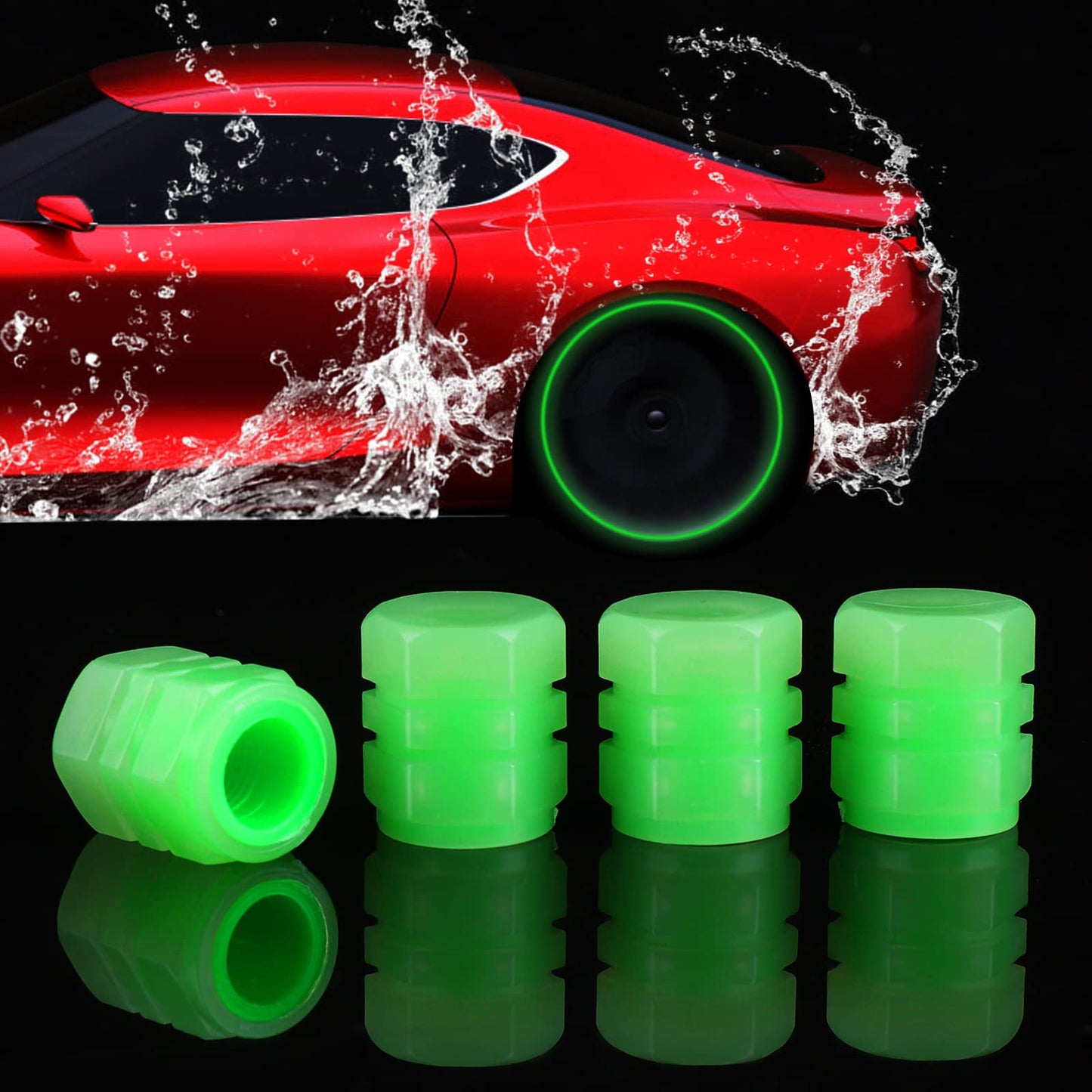 cobee Universal Fluorescent Car Tire Valve Caps, 12 Pcs Tire Air Valves Stem Caps Luminous Tire Pressure Caps Durable Tire Valve Stem Covers Acssories for Most Cars, SUVs, Trucks, Bicycles, Bikes