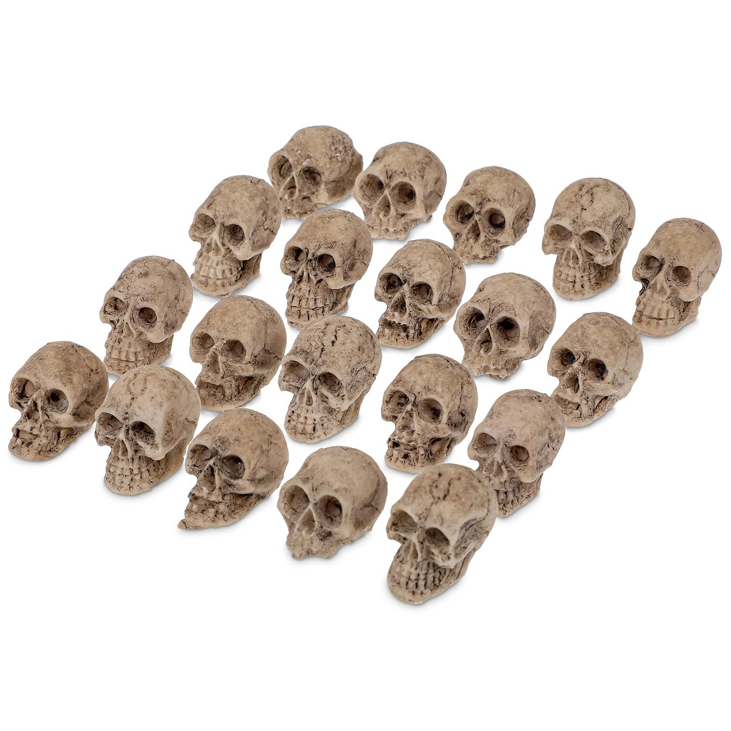 Andibro 20pcs Mini Skull Figurine Halloween Miniature Skeleton Head Statue Halloween Micro Landscape Figure, Halloween Prank Props Haunted Dollhouse Accessories for Halloween Decoration
