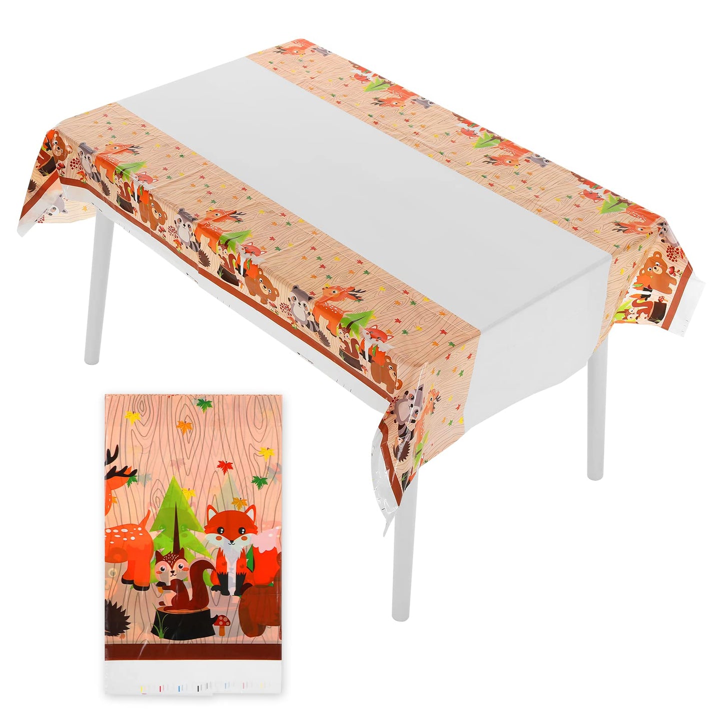 cobee Disposable Party Tablecloth, Disposable Printed Plastic Tablecloth 70" x 42" Rectangular Party Cloths for Camping Waterproof Table Covers for Birthday Wedding Baby Shower Party(Forest Animal)