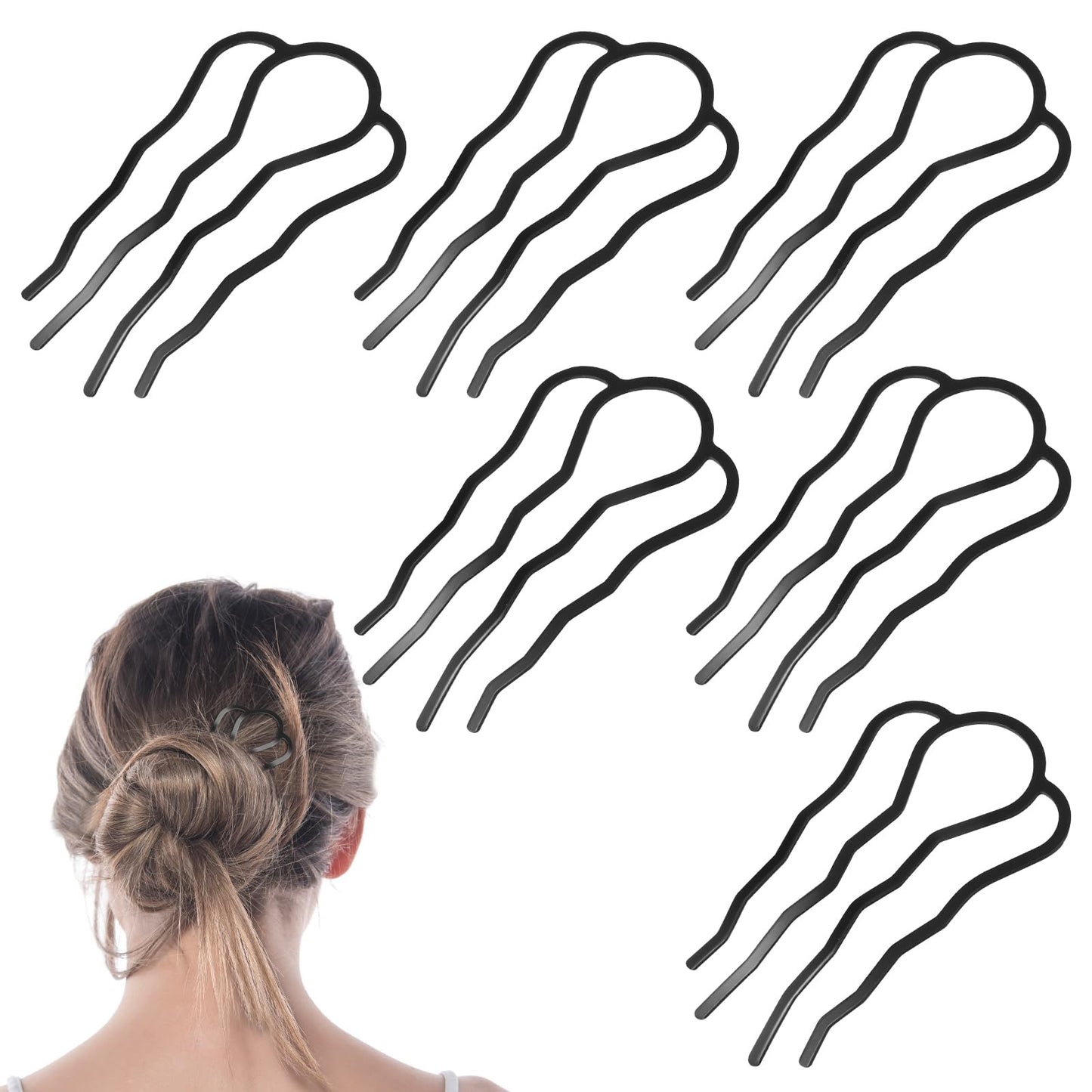Amabro 6 Pcs Metal Hair Fork Clip, U Shape 4 Prong Updo French Styling Side Twist Pins, Hair Buns Accessories for Women Formal Casual Occasions Daily Wear Weddings Parties Banquets