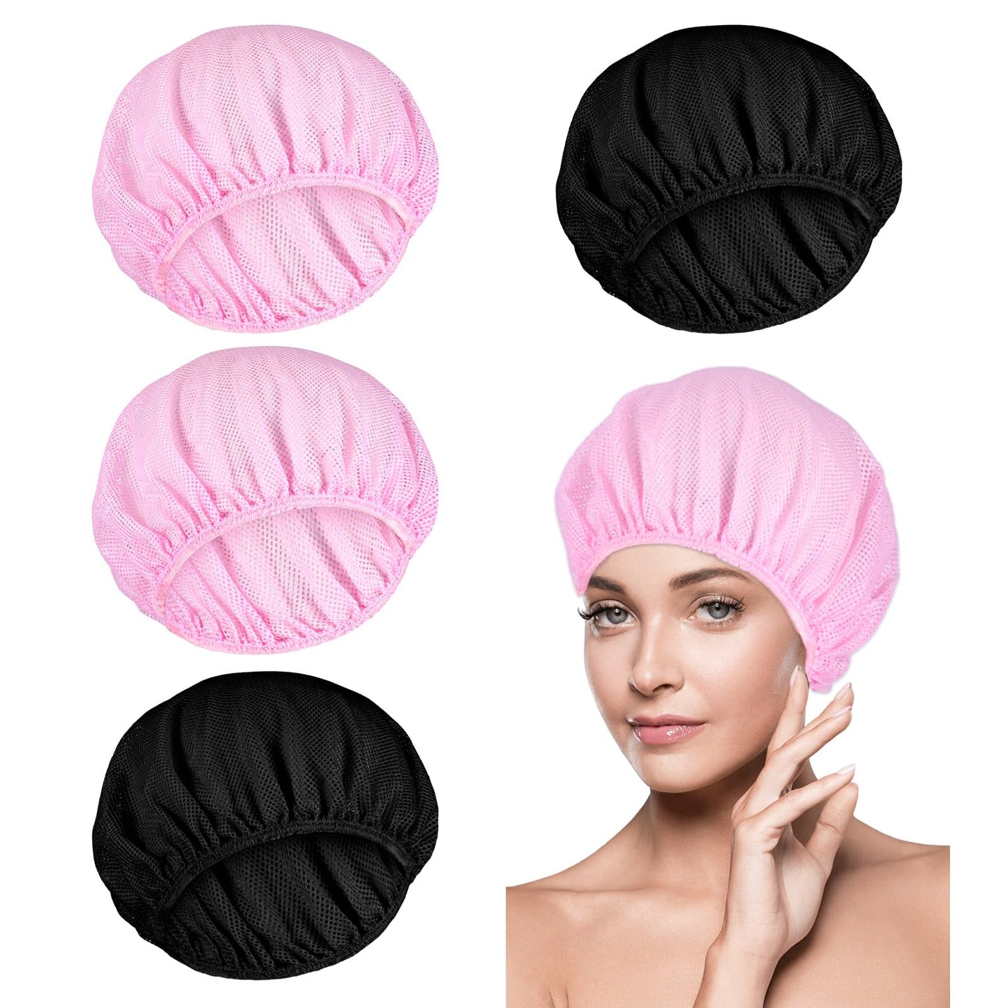 TIESOME 4 Pcs Mesh Sleep Bonnets Night Sleep Cap Hair Net for Sleeping Wig Cap Sleep Caps for Women(Black, Pink)