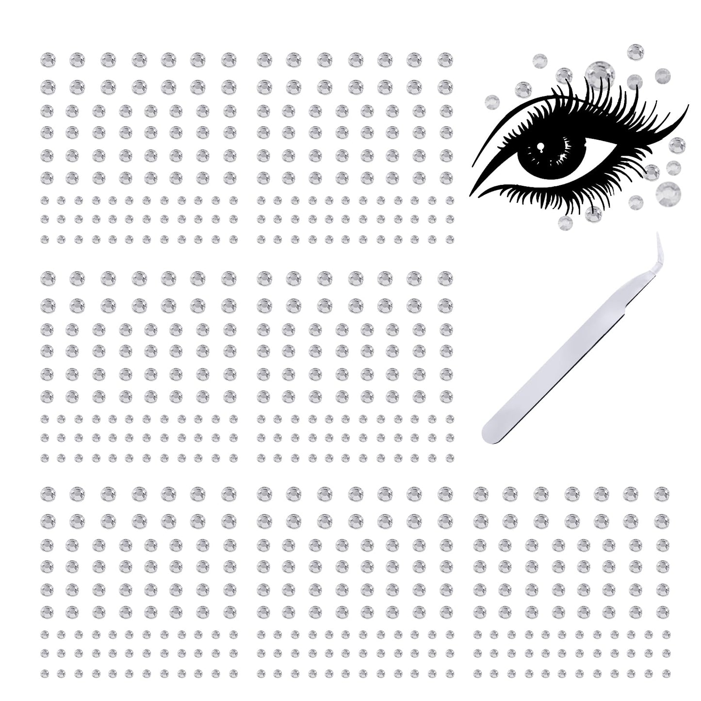 cobee Face Gems Stick On, 7Sheets Face Jewels Stickers with Tweezer Makeup Face Rhinestones Pearl Rhinestones Crystal Stickers Stick On Pearls Hair Gems for Face Eyes Hair Body Makeup(White)