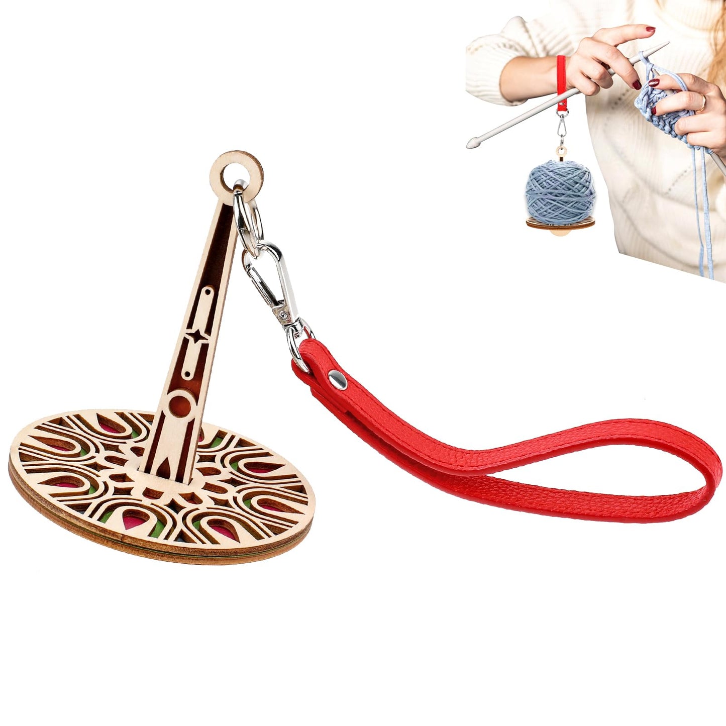 Molain Wrist Yarn Holder, Portable Yarn Ball Minder Stand with Leather Wristband Yarn Minder Yarn Storage Wooden Yarn Holder for Knitting Crocheting Craft Lover (Colorful)