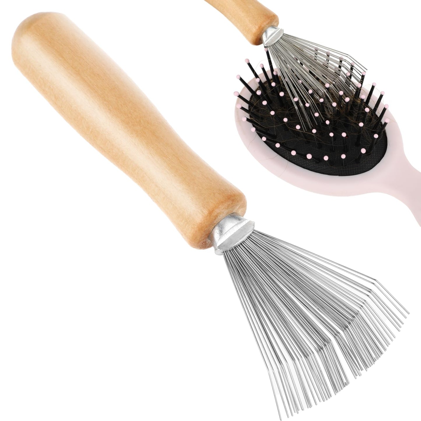 TIESOME Hair Brush Cleaner, Hairbrush Cleaner Tool, Comb Cleaning Brush Mini Hair Brush Remover Small Hair Dirt Remover Brush Hair Instrument With Rake Design & Wooden Handle for Home and Salon Use