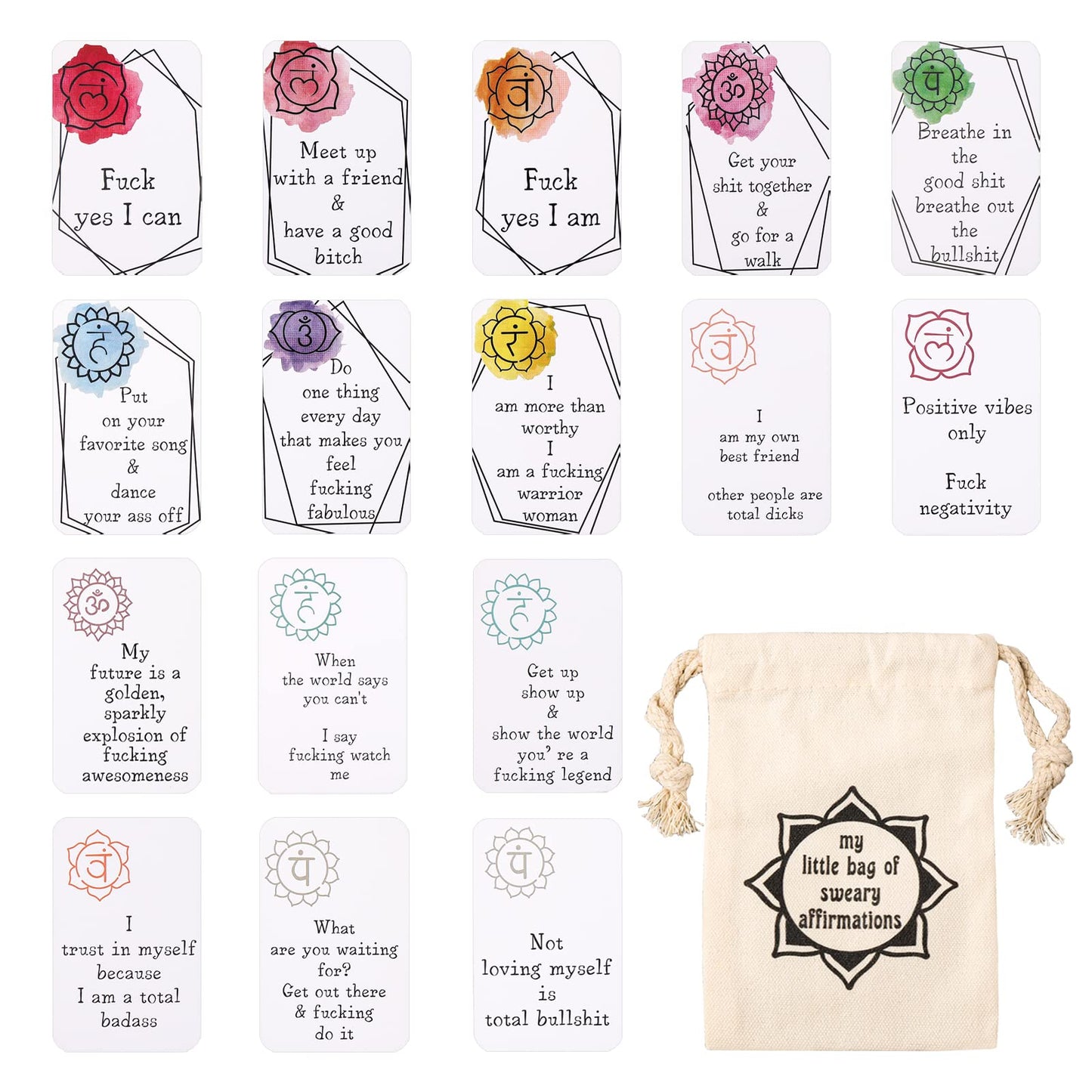 TIESOME Funny Affirmation Cards for Women Men, 16 Pieces Positive Affirmation Cards Gift Sweary Stress Relief Card Inspirational Cards Self Care Gift for Friend family