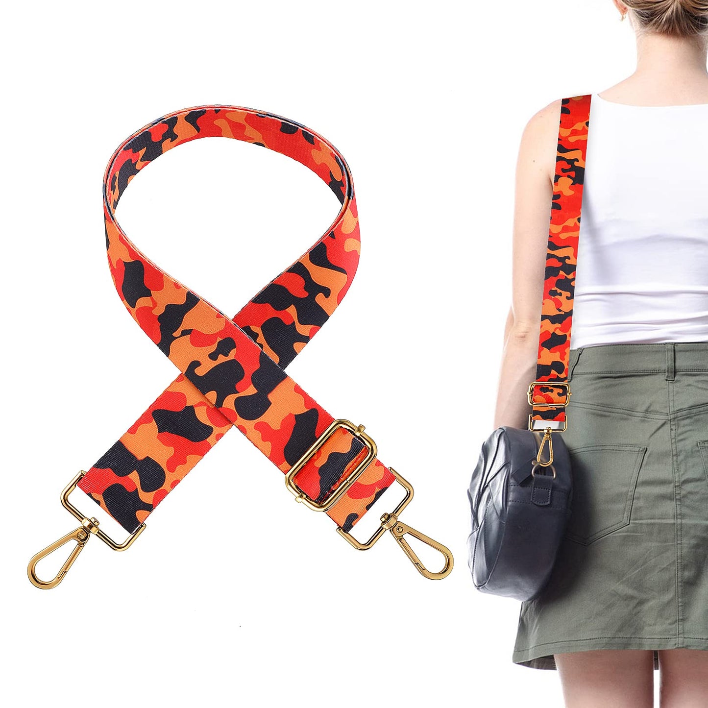 TIESOME Replacement Purse Strap, Adjustable Wide Shoulder Handbag Strap Crossbody Bag Straps Christmas for Women Girls(Orange Camouflage)