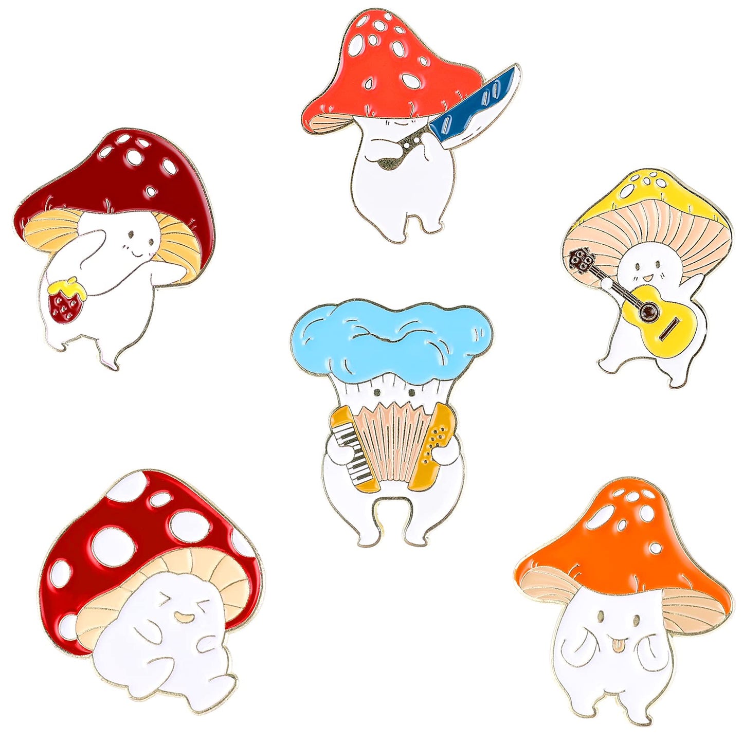 TIESOME Mushroom Enamel Pin, 6Pcs Mushroom Brooches Cute Cartoon Alloy Brooch Plant Enamel Pin for Backpacks Clothes Hats Decorations
