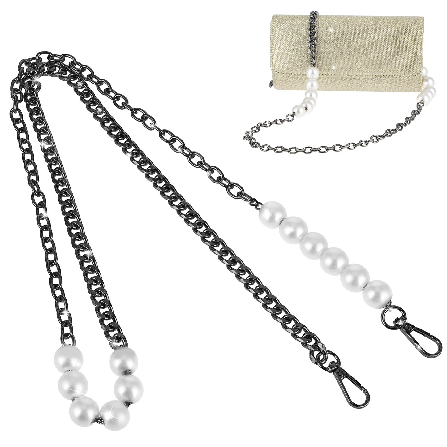 GEEHUA 47" Imitation Pearl Crossbody Bag Strap, 17mm Pearl Purse Chain Purse Strap Handbag Chains Replacement Accessories DIY Decorative Chain with Lobster Clasps for Clutch(Black)