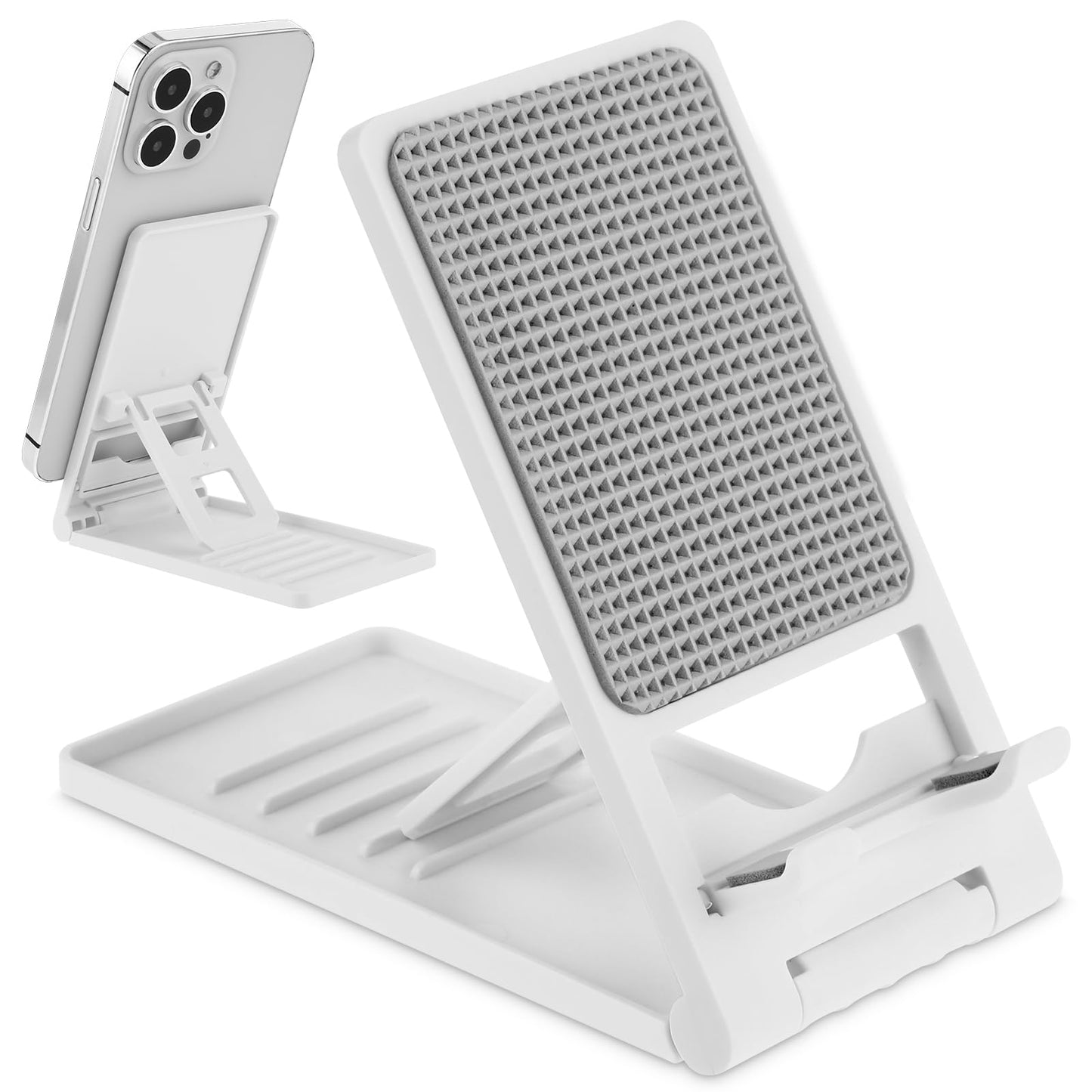 TIESOME Foldable Cell Phone Stand with EVA Sticker, 5 Angle Adjustable Cell Phone Holder Portable Desktop Mobile Stand Travel Holder Office Desk Accessories Compatible with Mobile Phone Tablets(White)