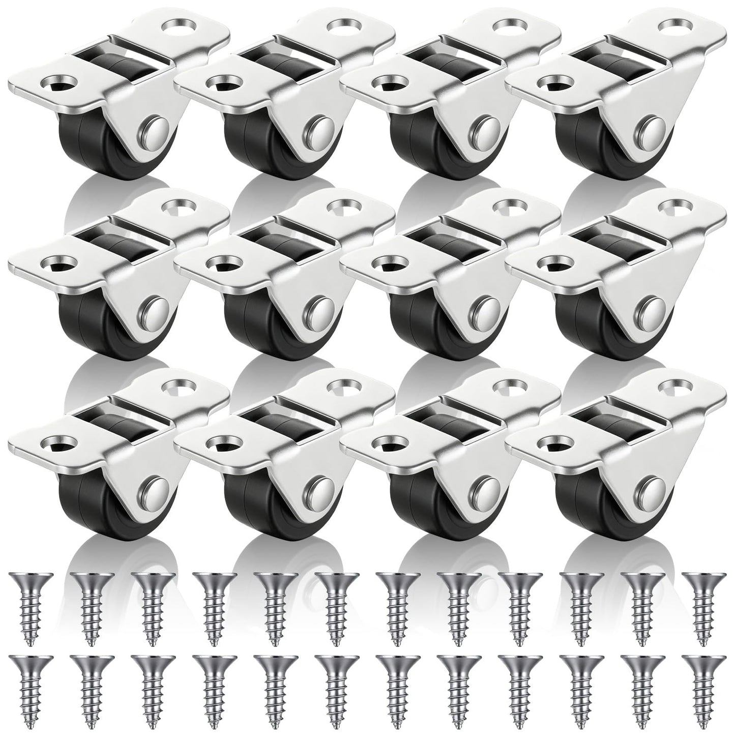 DOPENSPI 12 Pcs 1/2 Inch Fixed Small Caster Wheels, Low Profile Single Direction Tiny Wheel Metal Roof Rigid Mini Caster Wheel for Small Furniture Appliances Sliding Door Box DIY Projects