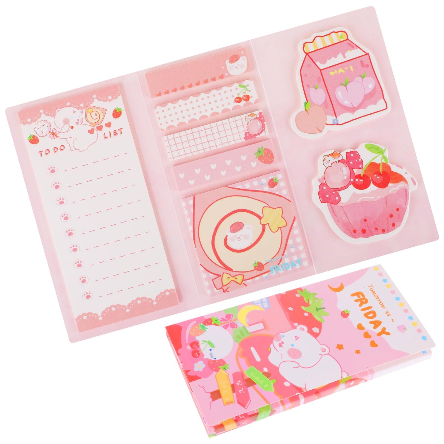 cobee Cute Self Stick Note Set, 240 Sheets Cartoon Sticky Notes Memo Pads Bookmark Index Page Marker to do List for Teacher Students Office School Home Supplies (A)