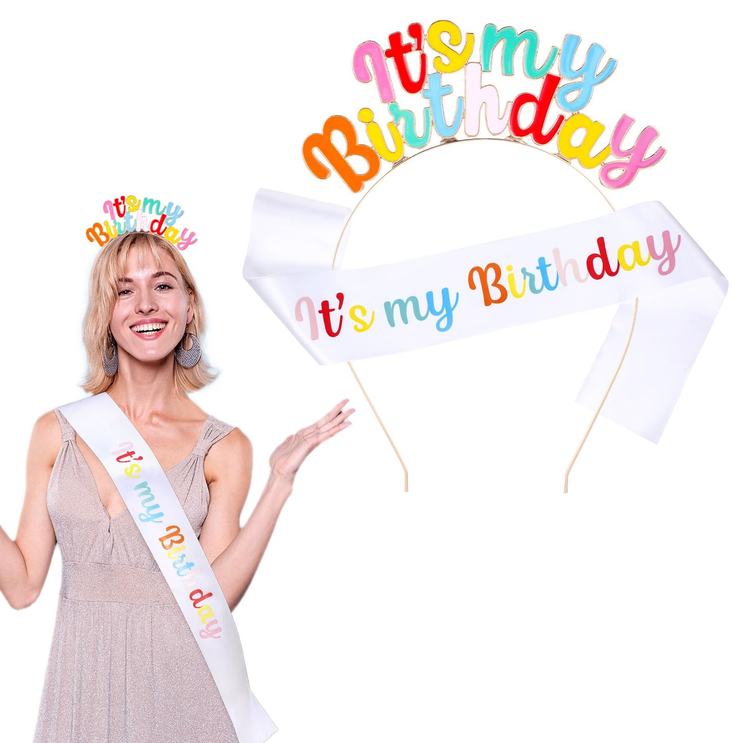 Yuanchu Birthday Crown Girls, Birthday Sash Rose Gold Women Birthday Headband with Sash Princesses for Happy Birthday Party Accessories Favours Decorations