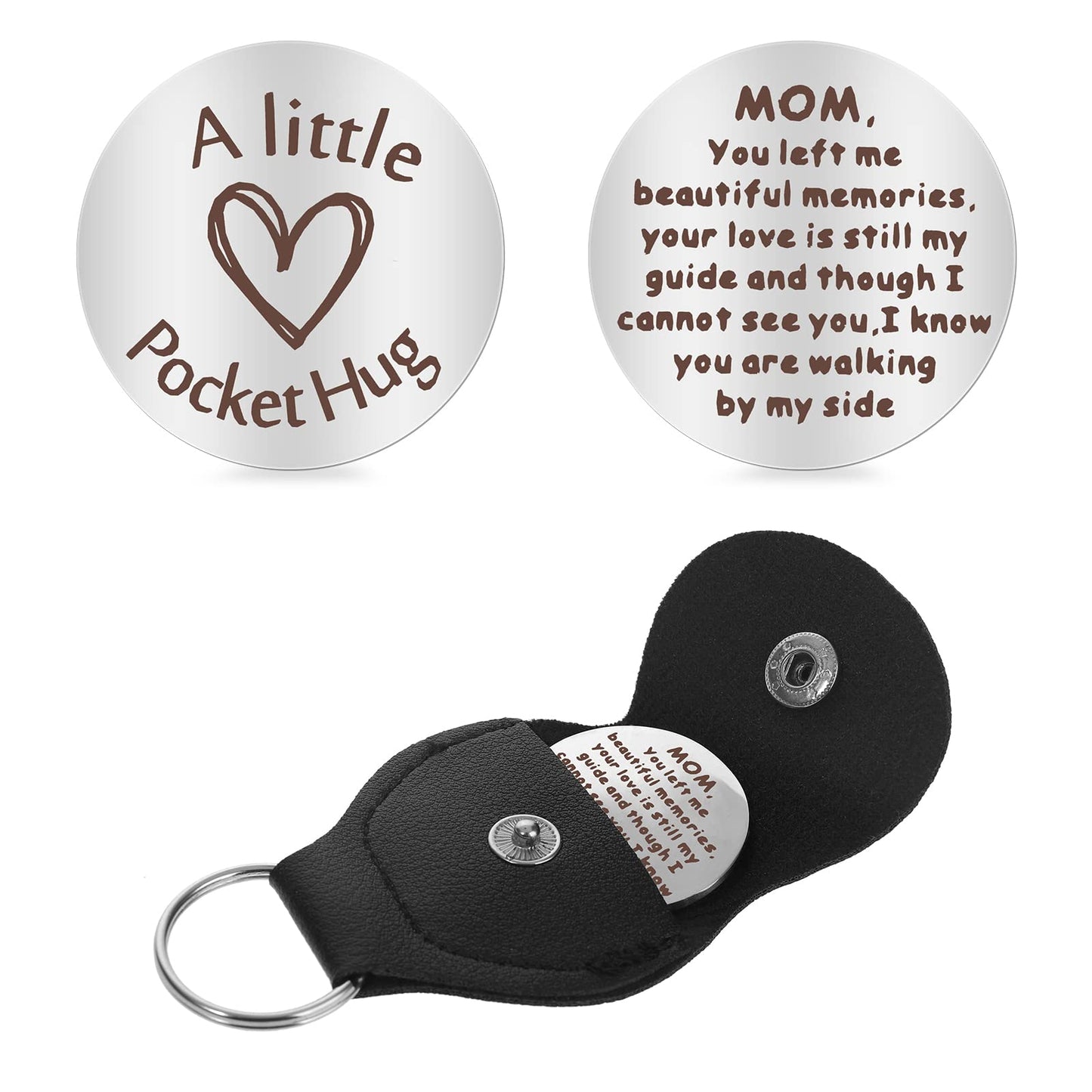 cobee Pocket Hug Tokens, Double-Side Flip Inspirational Coin with Leather Keychain Long Distance Family Relationship Keepsake Thinking of You Gifts Isolation Gifts for Family(For Mom)