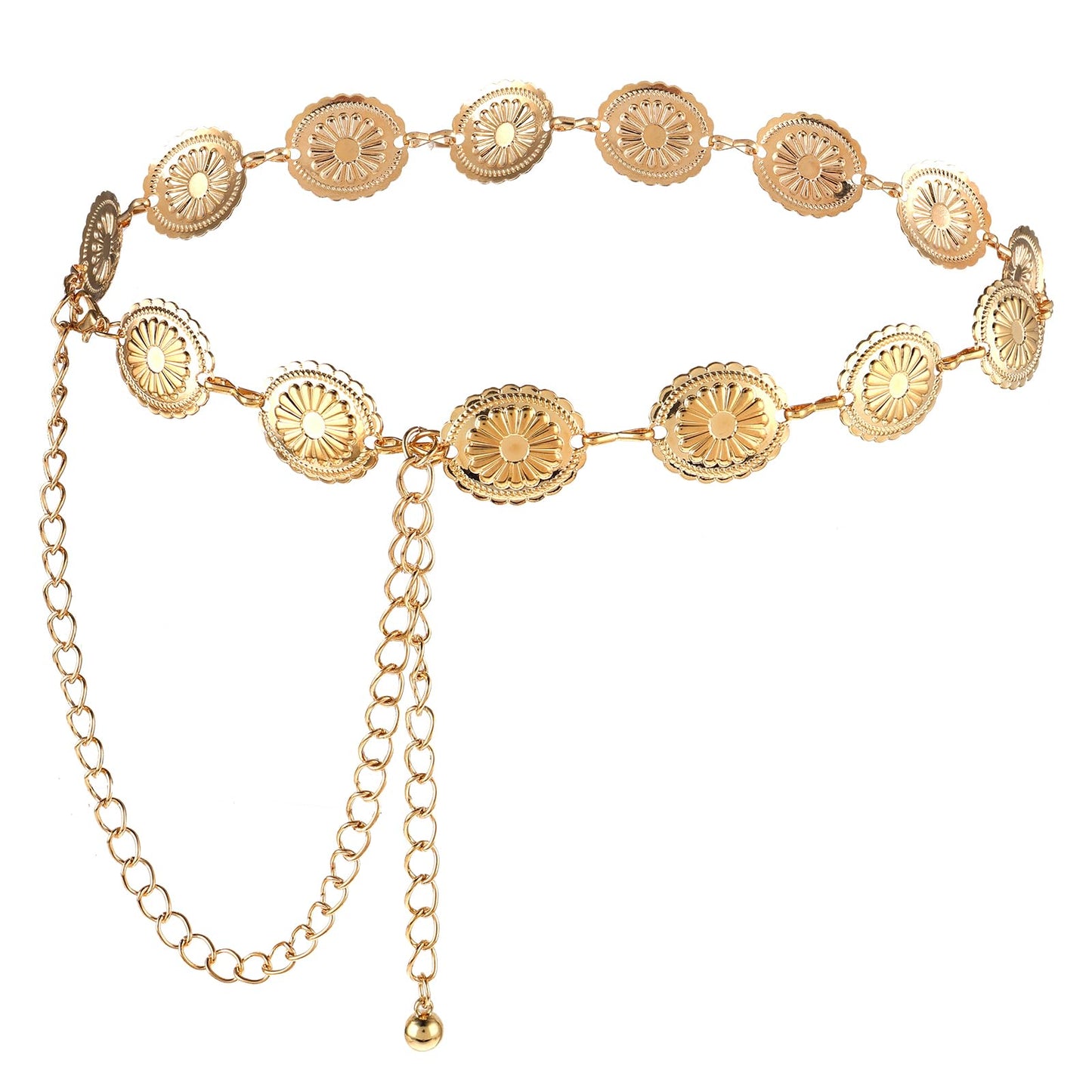 JIEYAO Western Metal Concho Belt, Cowgirl Chain Belts for Women Country Concert Dress Belts Hollow Out Daisy Boho Waist Chain(Gold)