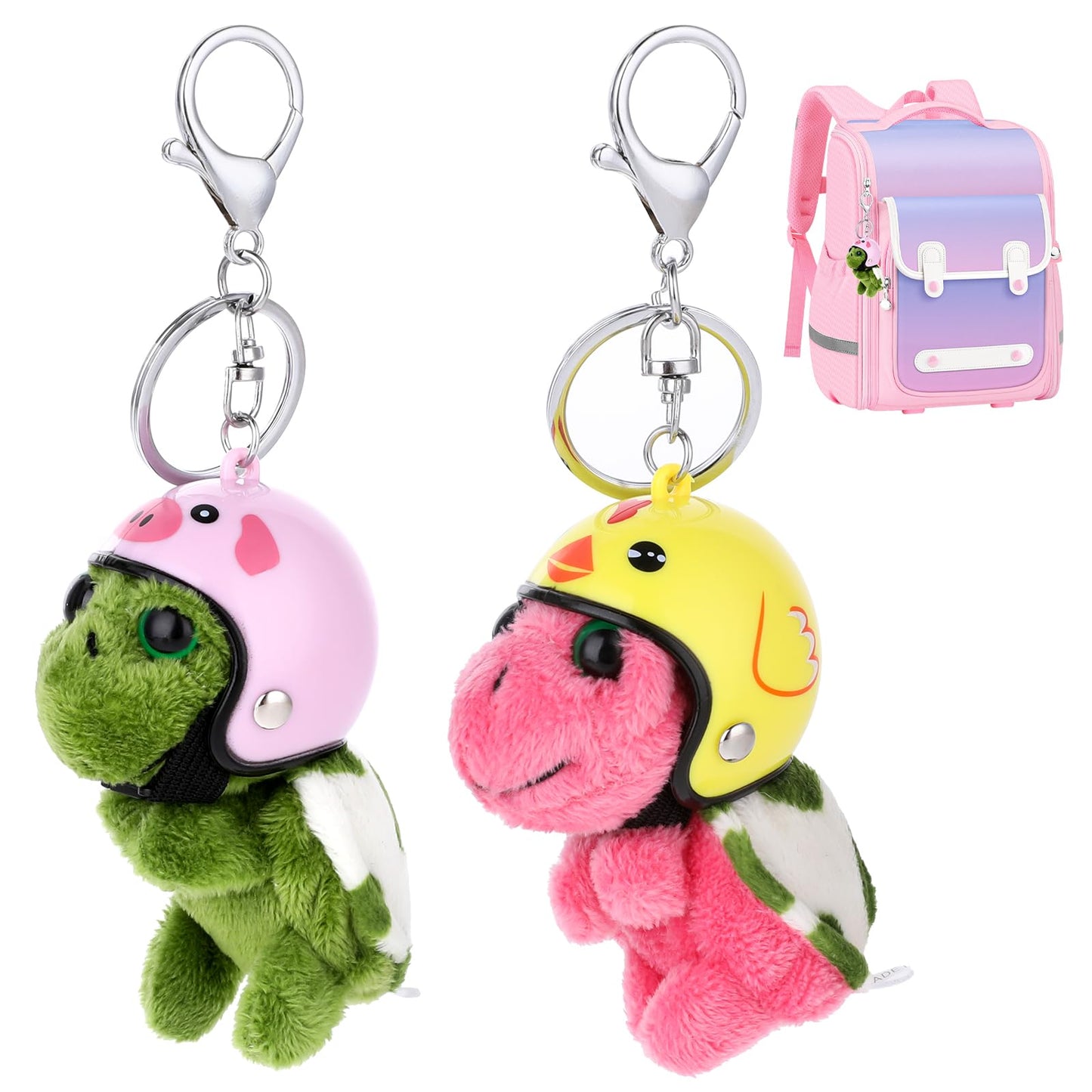 Yuanchu 2pcs Cute Plush Pendant Keychain, Small Turtle Keychain Decorative Cartoon Turtle with Plush Keychain with Hat for Home, multi-coloured, 7*5cm/2.75*1.96in