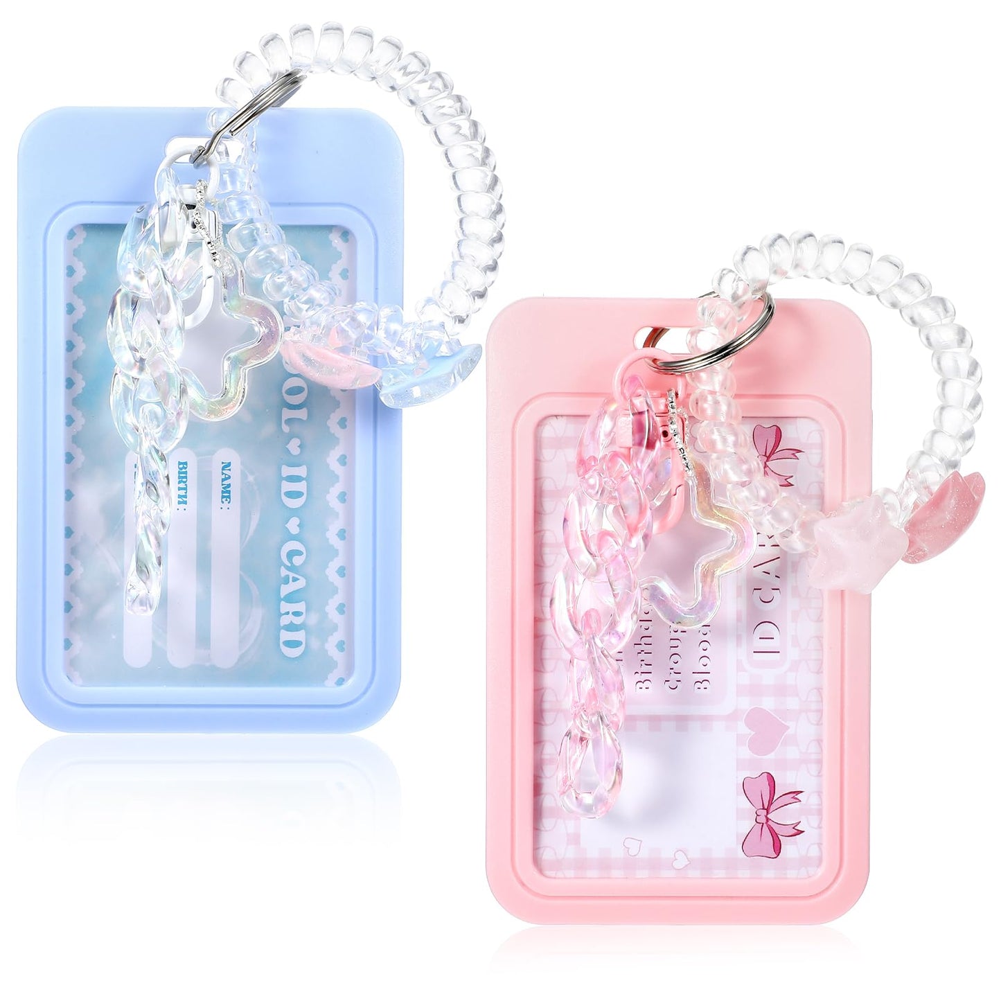 XLIUAX 2pcs Photocard Holder Keychain, ID Badge Credit Card Display Frame with Spiral Wrist Coil Idol Photo Display Organizer Hard Shell Protective Photo Sleeves for Bus Student Protector