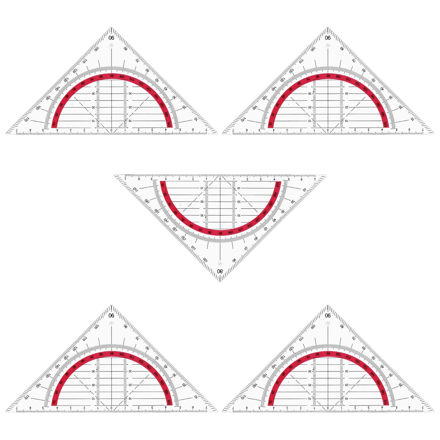 Bewudy Triangle Ruler, 5 Pack 90mm 45 Degrees Plastic Stationery Math Geometry Set for Drawing Circles, Students Office Designer Painting Technical Drawing