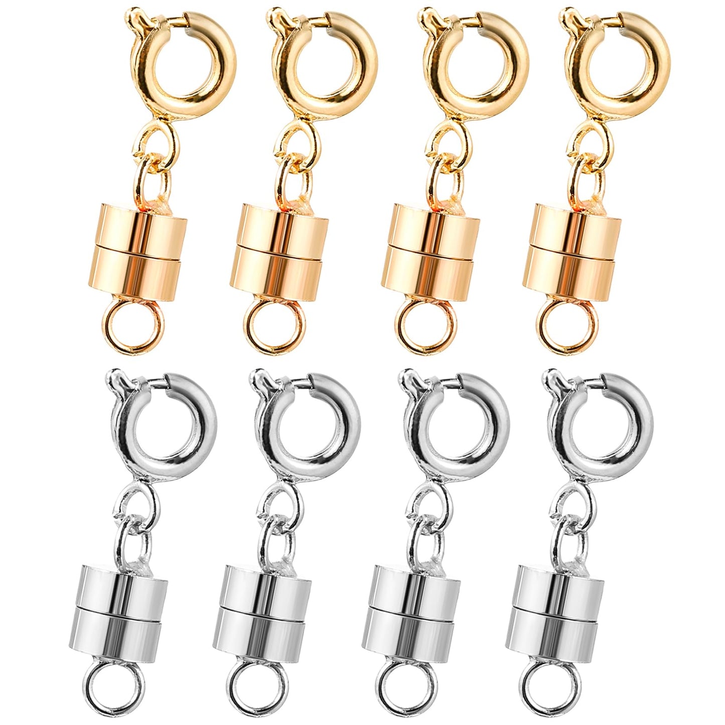 Amaxiu Magnetic Necklace Clasps and Closures, 8 Pieces Jewelry Clasps Connectors 18 K Gold and Silver Plated Chain Extender Jewelry Making Supplies for Necklaces Bracelet